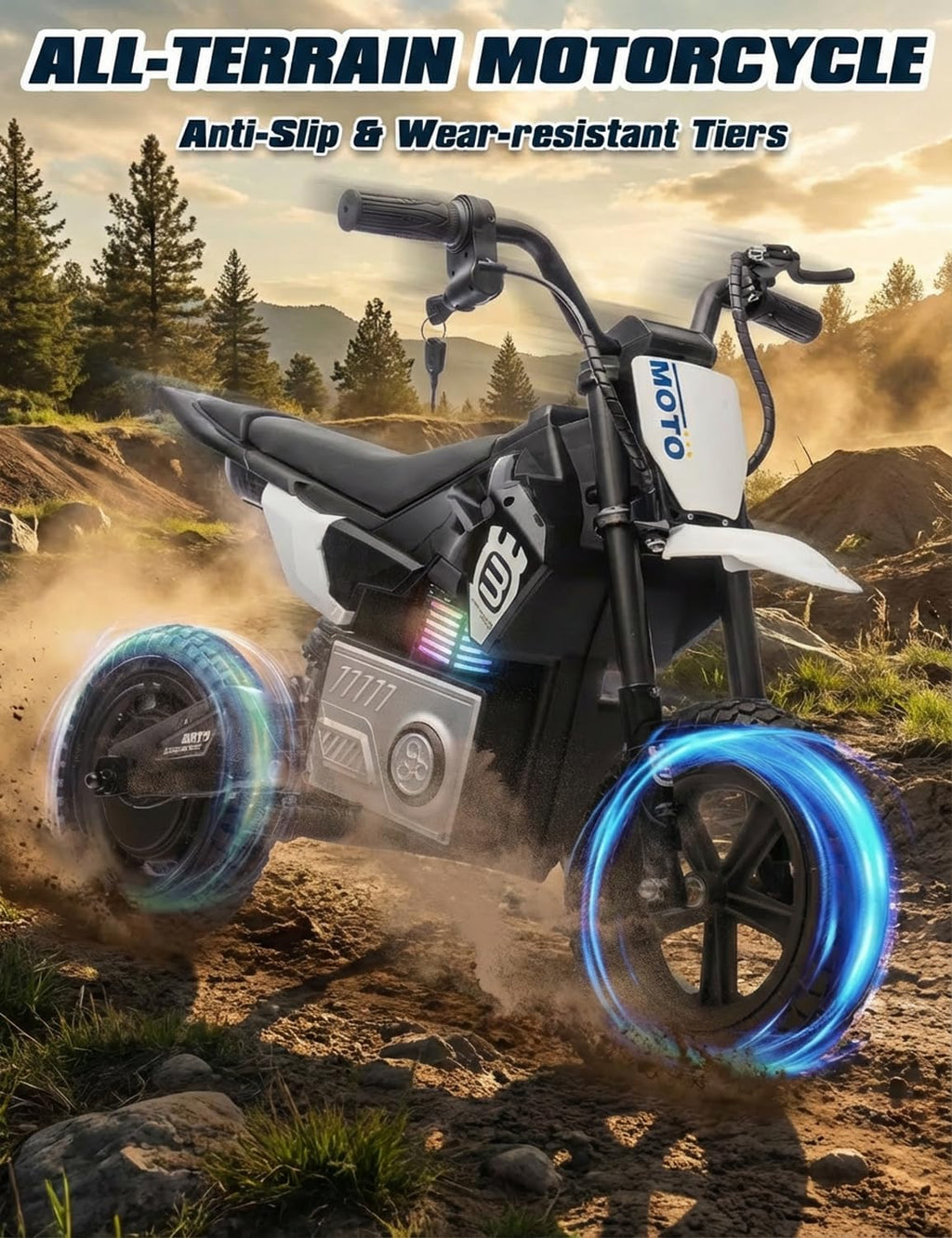 Electric Motorcycle for Kids Ages 5-10, 24V 200W Higher Speed Electric Dirt Bike, Kids Ride On Motorcycle with Rear Wheel Shock Absorber, LED Breath Light, Bluetooth, Music, Horn, Black