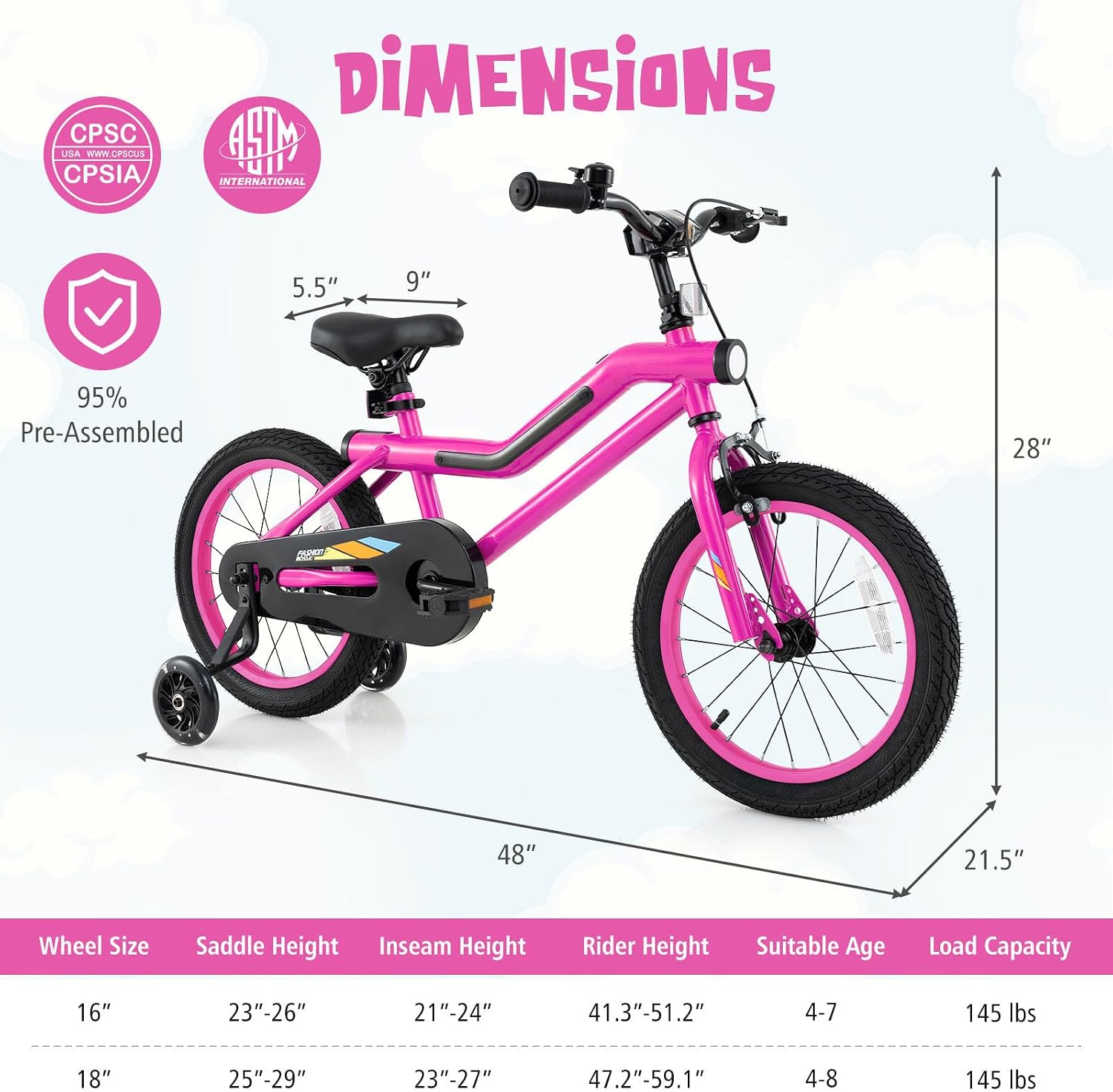 BABY JOY Lighted Kids Bike, 16 18 Inch Children Bicycle with 7-Mode LED Lighted Frame, Headlight, Flash Training Wheels, Dual-Brake, 95% Pre-Assembled, Girls Boys Bike for 4-8 Years