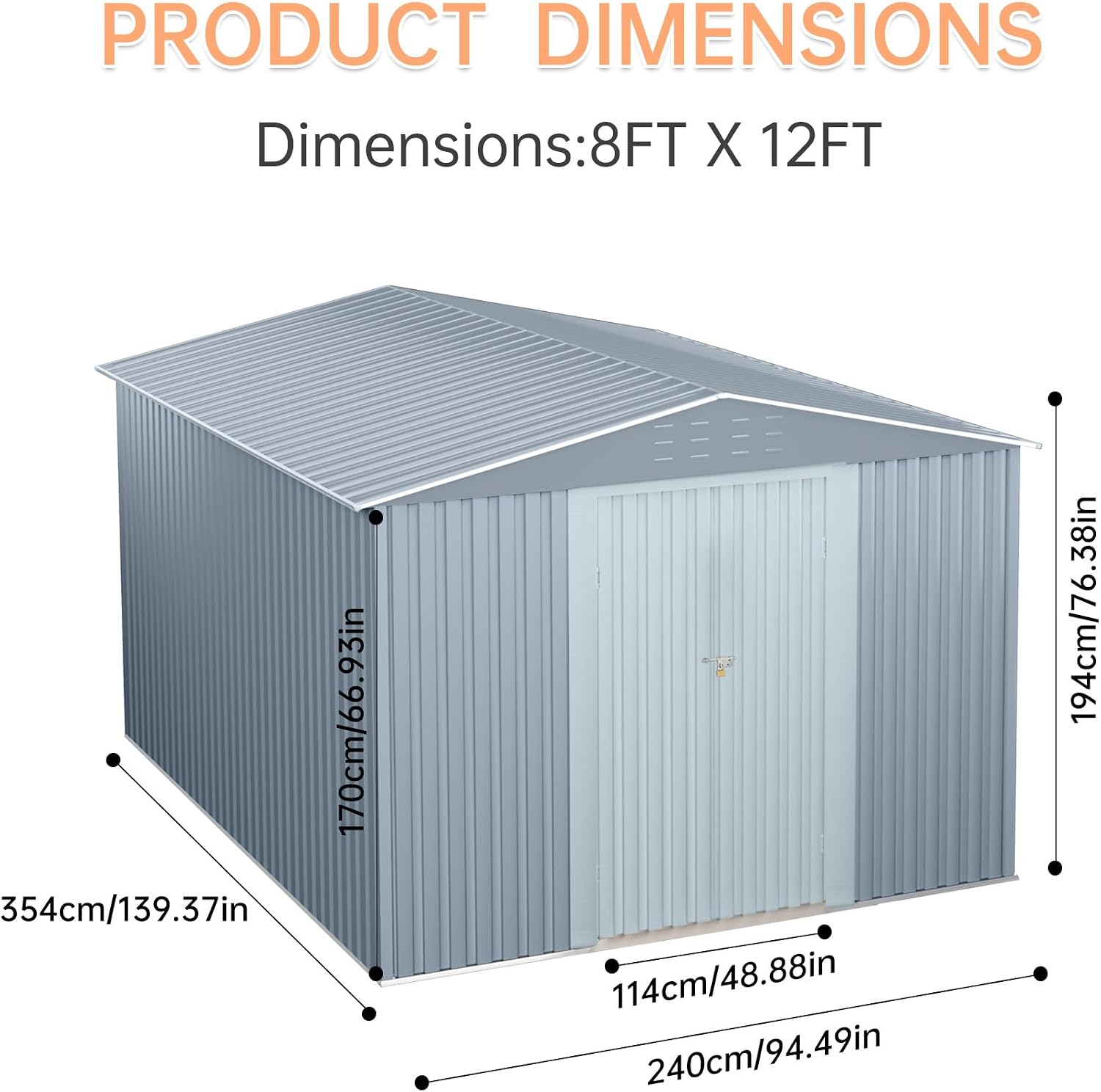 Large Metal Storage Shed, 8x12 FT Outside Storage Shed, Outdoor Storage Tool Shed with Lockable Doors and Air Vents, Garden Sheds for Backyard