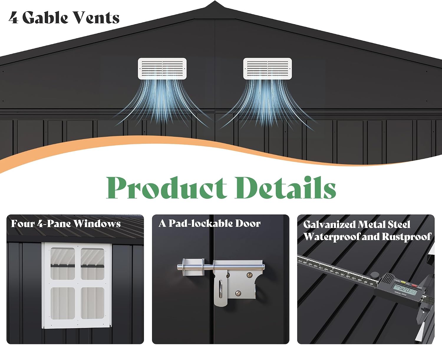 AMERLIFE 13x21x8 FT Outdoor Metal Garage Shed, Extra Large Storage Shed with Double Hinged Doors, 4 Windows, Heavy Duty Carport for Cars, Boats, Trucks and Equipment Storage, Dark Gray