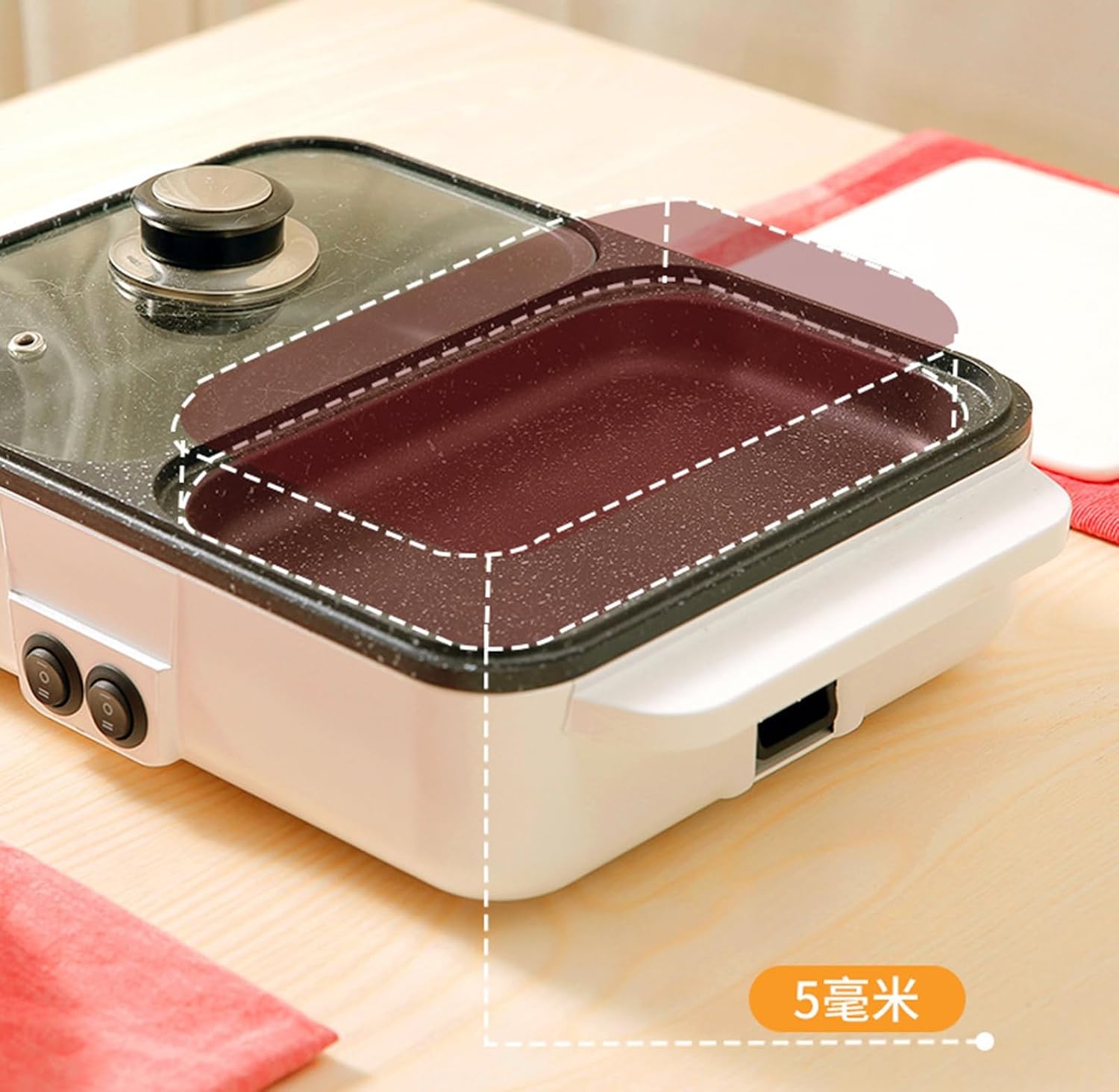 Hot Pot Electric with Grill, 2 in 1 Indoor Non-Stick for Steaks, Shabu Shabu, Noodles, Simmer and Fry, Korean BBQ Grill, Independent Dual Temperature Control,C