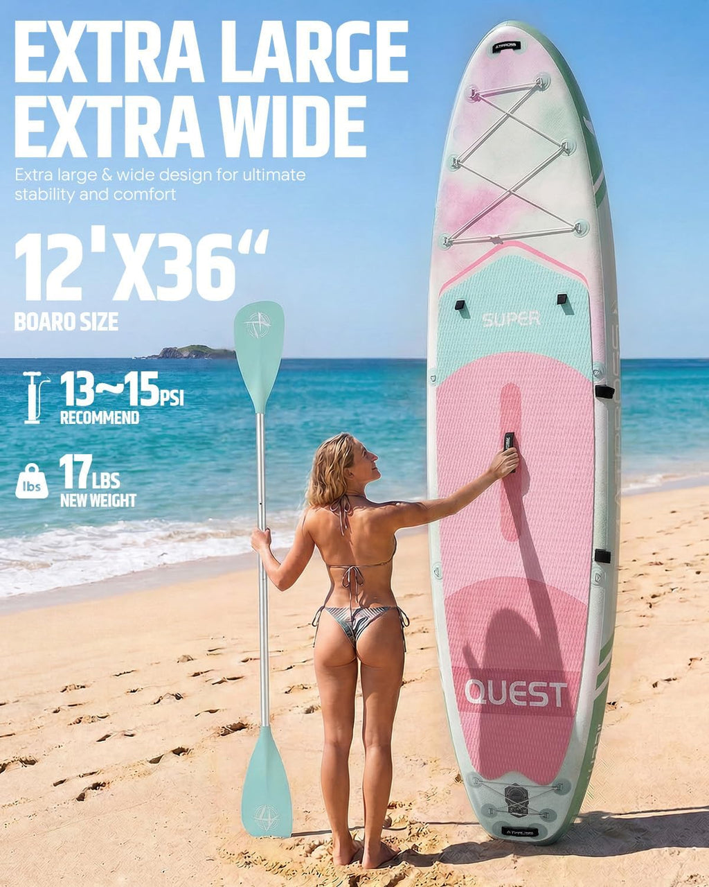 12'x36 Inflatable Paddle Board, 500lbs Extra Wide Stand Up Paddleboard for Adults with Premium SUP Accessories Kit & Backpack, Blow Up Kayak Non-Slip Stable Deck Boat for Yoga Fishing Surf