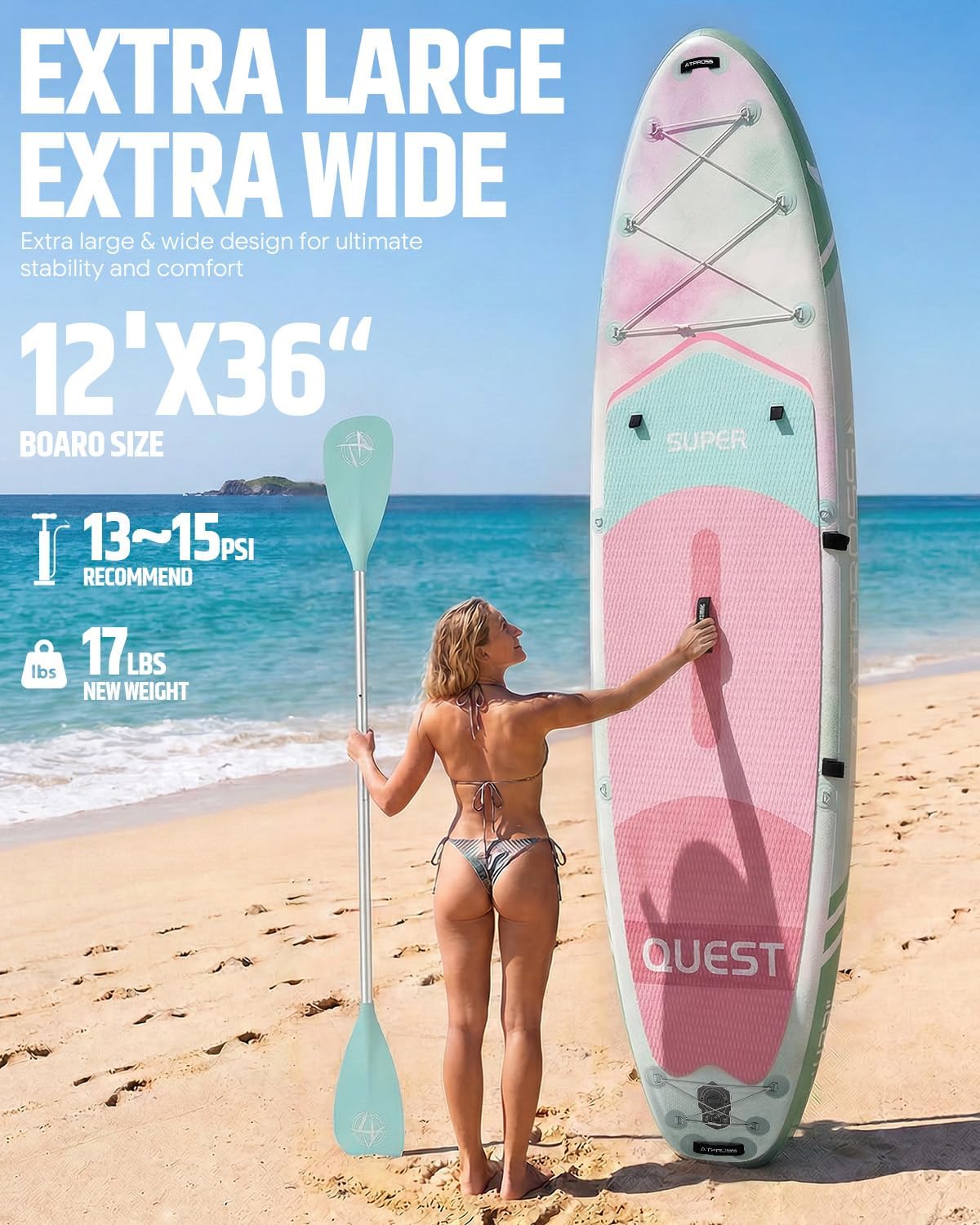 12'x36 Inflatable Paddle Board, 500lbs Extra Wide Stand Up Paddleboard for Adults with Premium SUP Accessories Kit & Backpack, Blow Up Kayak Non-Slip Stable Deck Boat for Yoga Fishing Surf