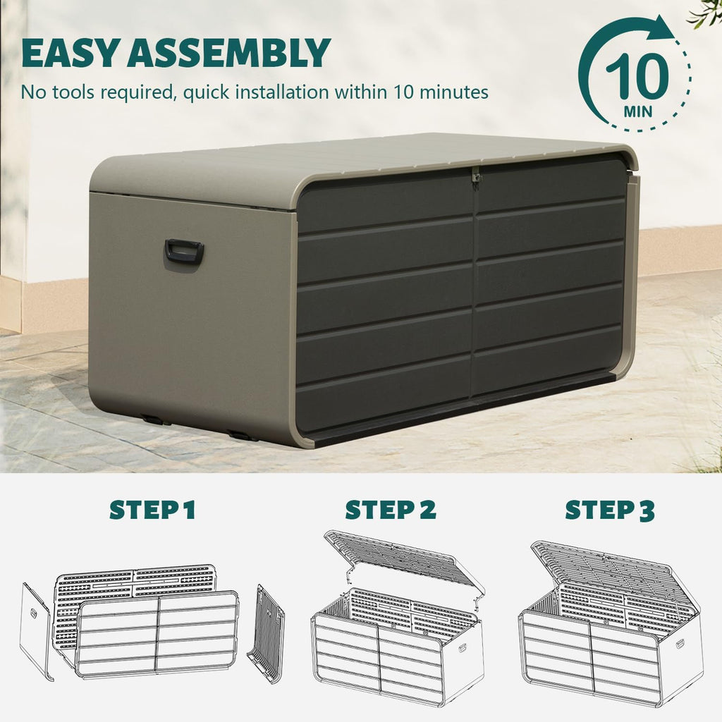 Domi 160 Gallon Outdoor Storage Box – Waterproof, UV-Resistant Deck Box with Lockable Lid for Patio Furniture, Garden Tools, Delivery Packages (Large Resin Storage Bin）