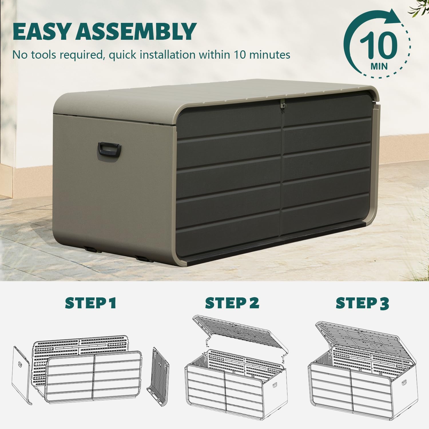 Domi 160 Gallon Outdoor Storage Box – Waterproof, UV-Resistant Deck Box with Lockable Lid for Patio Furniture, Garden Tools, Delivery Packages (Large Resin Storage Bin）