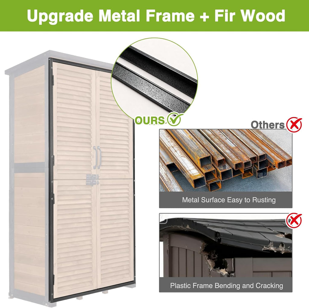 Outdoor Storage Shed with Floor - Strong Metal Frame, Adjustable Shelves, Ventilated Blinds - Ideal for Garden Tools & Outdoor Storage Cabinets Waterproof - Best in Sheds