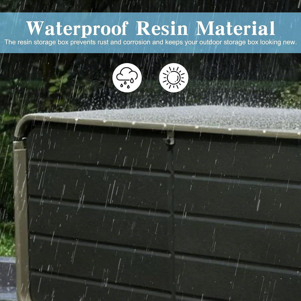 Domi 200 Gallon Resin Deck Box, Waterproof & UV-Resistant Outdoor Large Storage Box Lockable Storage Bin for Patio Cushions Pool Supplies Garden Tools and Delivery Storage