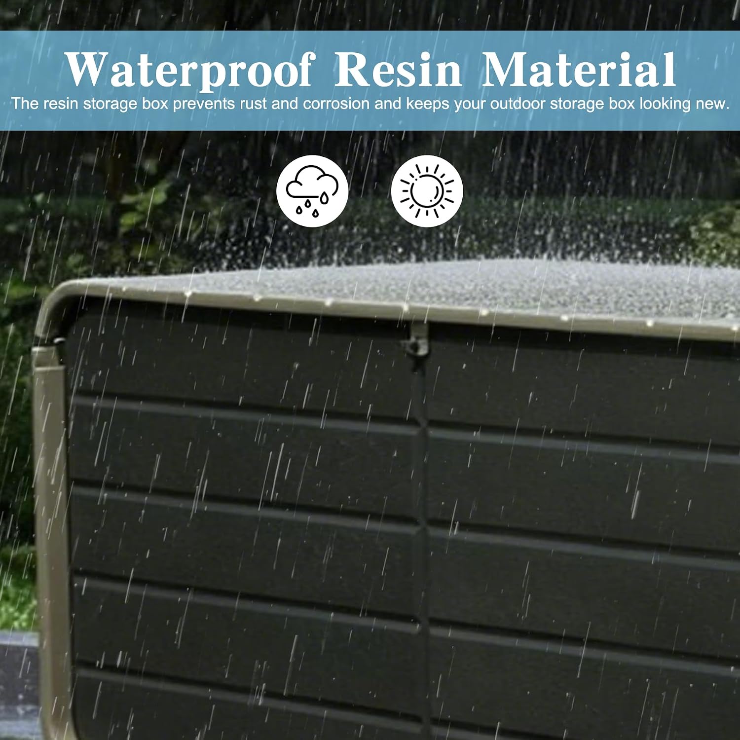 Domi 200 Gallon Resin Deck Box, Waterproof & UV-Resistant Outdoor Large Storage Box Lockable Storage Bin for Patio Cushions Pool Supplies Garden Tools and Delivery Storage