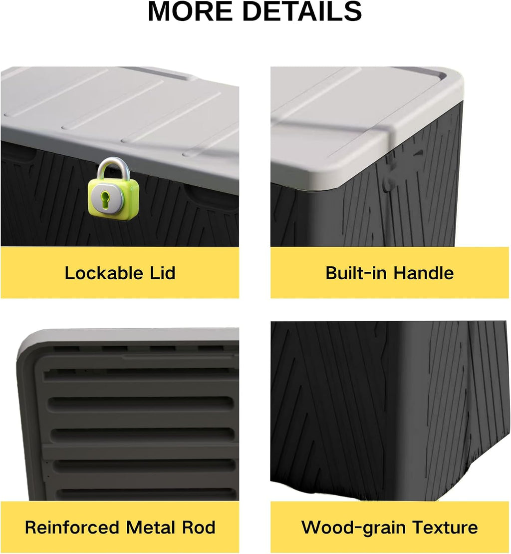 Kingdura 110 Gallon Outdoor Storage Box, Waterproof Resin Deck Box for Indoor and Outdoor Use, Lockable Storage Container for Patio Furniture Cushions Garden Tools (Black, 110 Gallon)