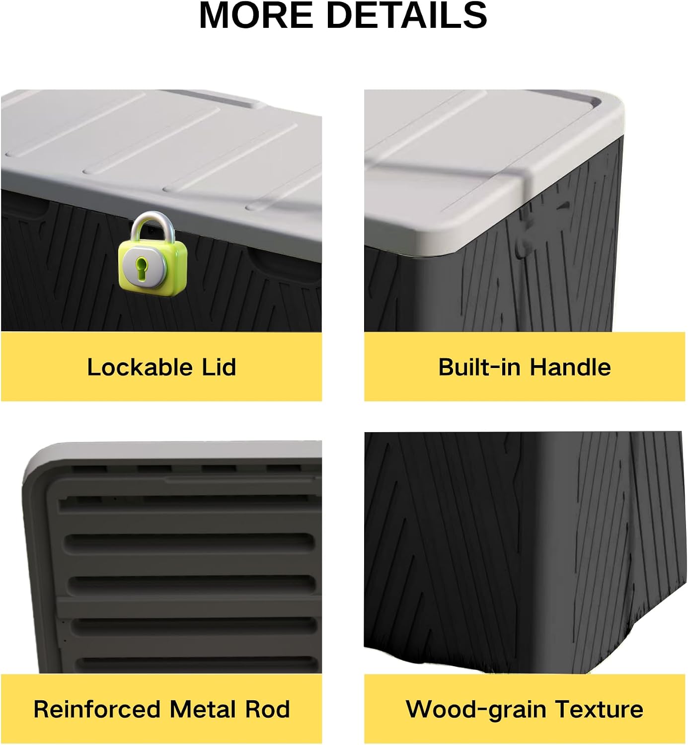 Kingdura 110 Gallon Outdoor Storage Box, Waterproof Resin Deck Box for Indoor and Outdoor Use, Lockable Storage Container for Patio Furniture Cushions Garden Tools (Black, 110 Gallon)