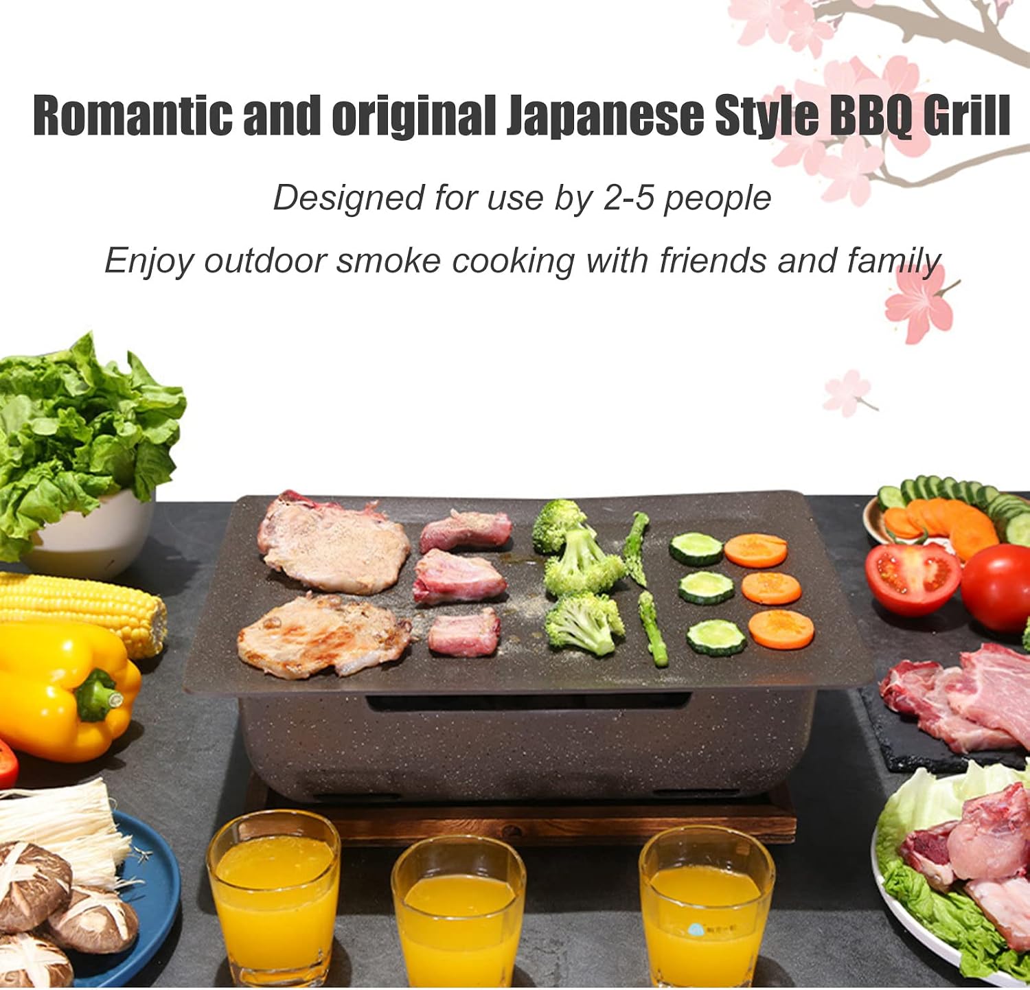 Multifunctional Charcoal Alcohol Stove, Tabletop Yakitori Grill BBQ Grill with Wooden Base and Fuel Holder, Home/Hotel Korean-Style cast Aluminum Hibachi Grill