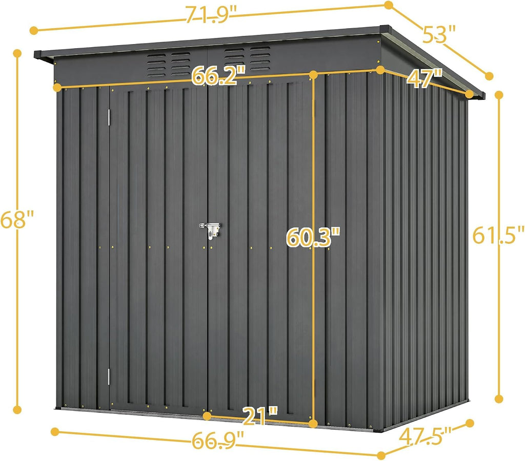 6x4 FT Outdoor Storage Shed, Metal Garden Shed with Frame Floor, Outside Tool Shed with Lockable Hinged Doors, Waterproof Storage Building with Sloped Roof for Backyard, Patio, Lawn, Black