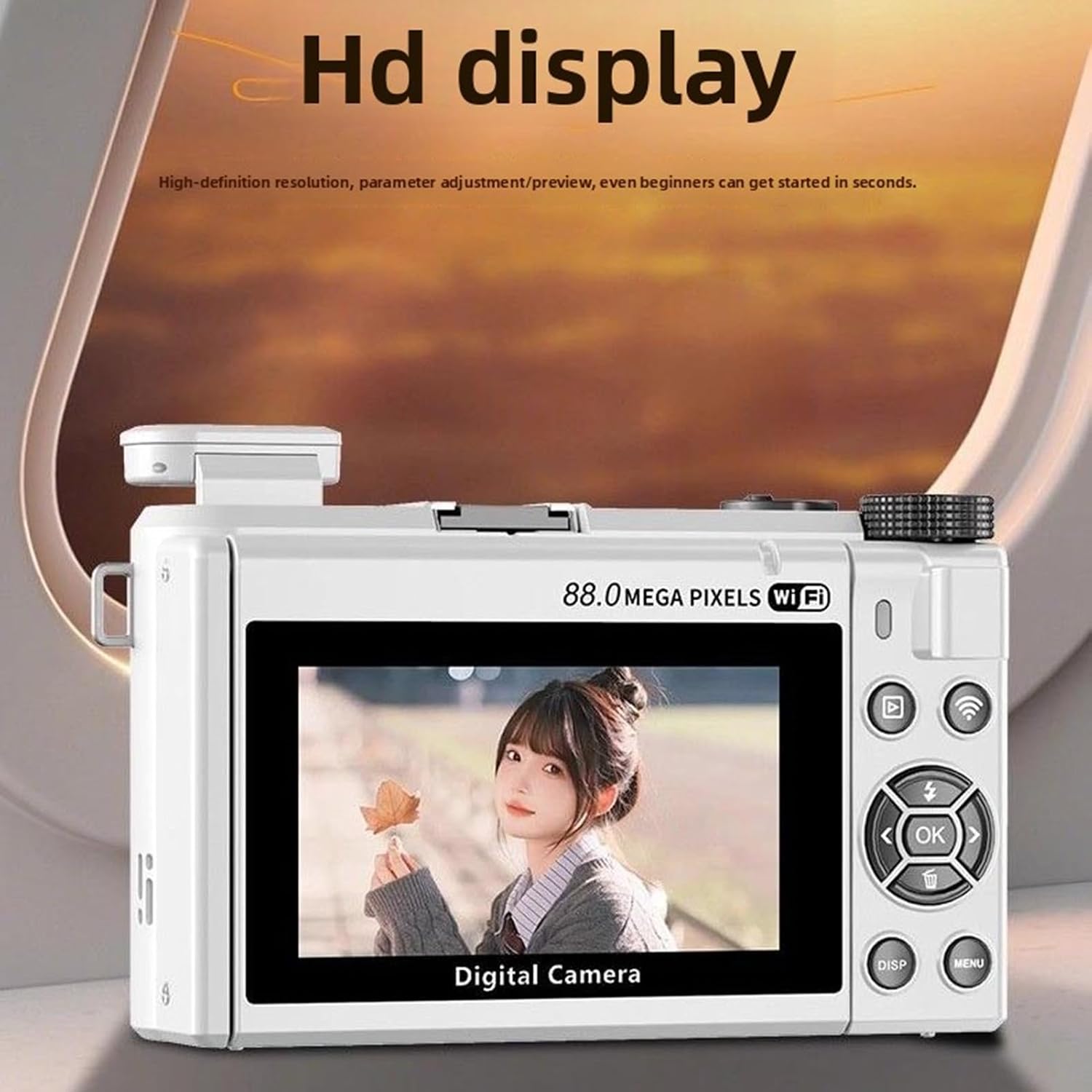 PUSOKEI 8K Digital Camera for Photography, 88MP Vlogging Camera with 3' 180 Flip Screen, 18X Zoom, Autofocus, Wide Angle Lens, WiFi Mirrorless Cameras with 32GB Card, 2 Batteries (White)