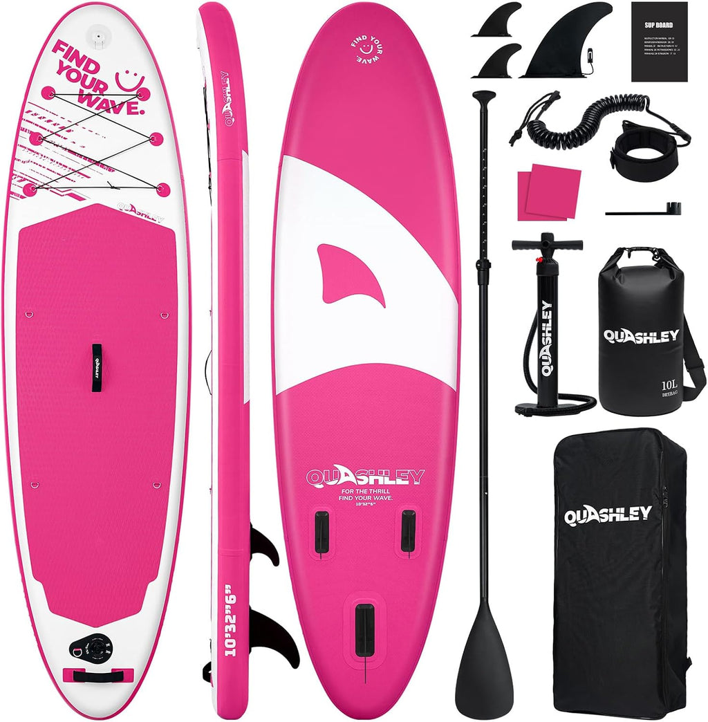 Quashley Inflatable Stand Up Paddle Board,Inflatable Paddleboards 32/34 Inch Wide,All Around SUP for Beginners with Lightweight Paddle,Hand Pump,Backpack,Leash,Durable & Portable iSUP Board