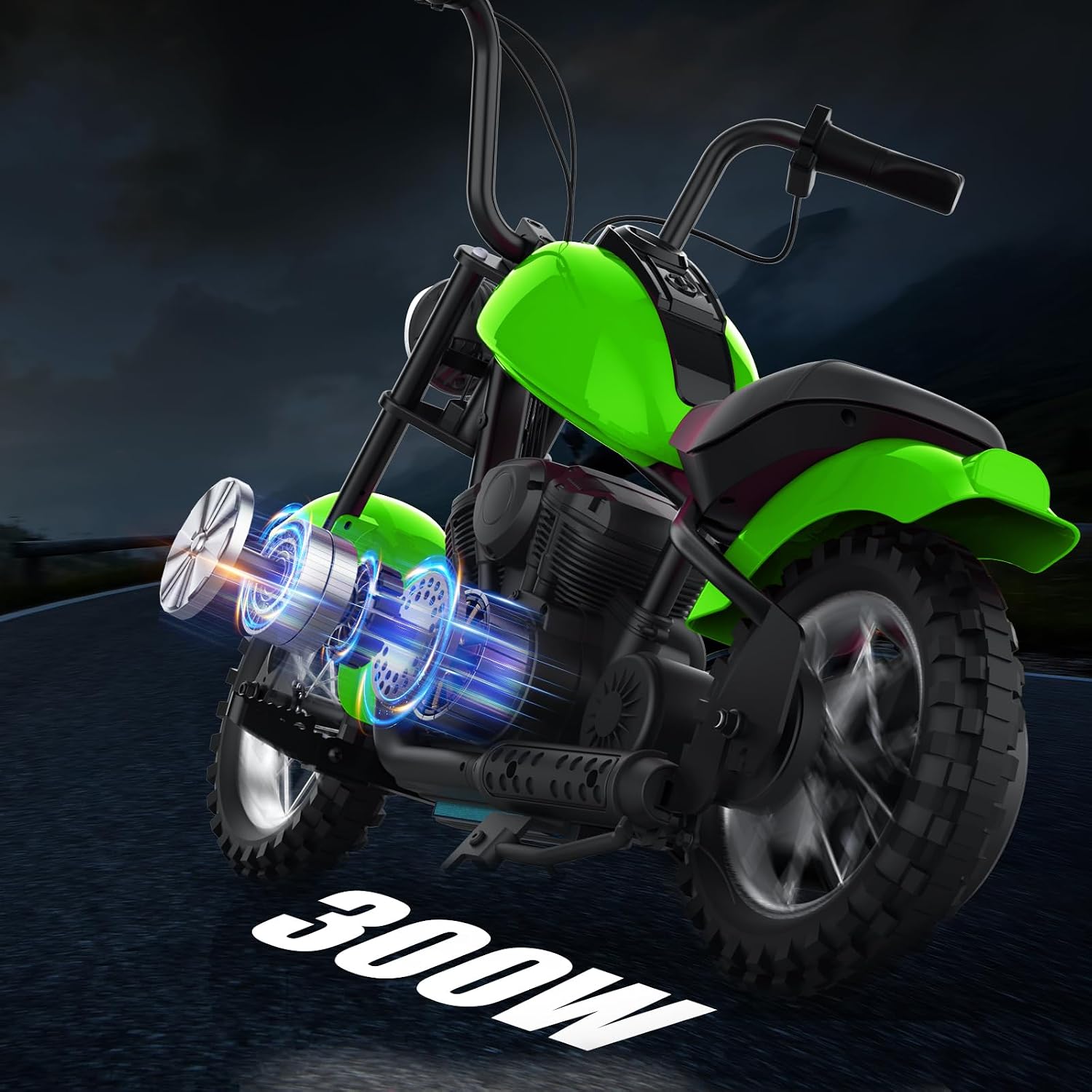 Garveelife Electric Dirt Bike, 15 Mph & 150lb Max, 24V Ride On Toy for Big Kids w/Led Lights & Power Display, 300W Chain-Driven Motor, Two Speed, Handbrake, Leather Seat, 12' Air-Filled Tires, Green