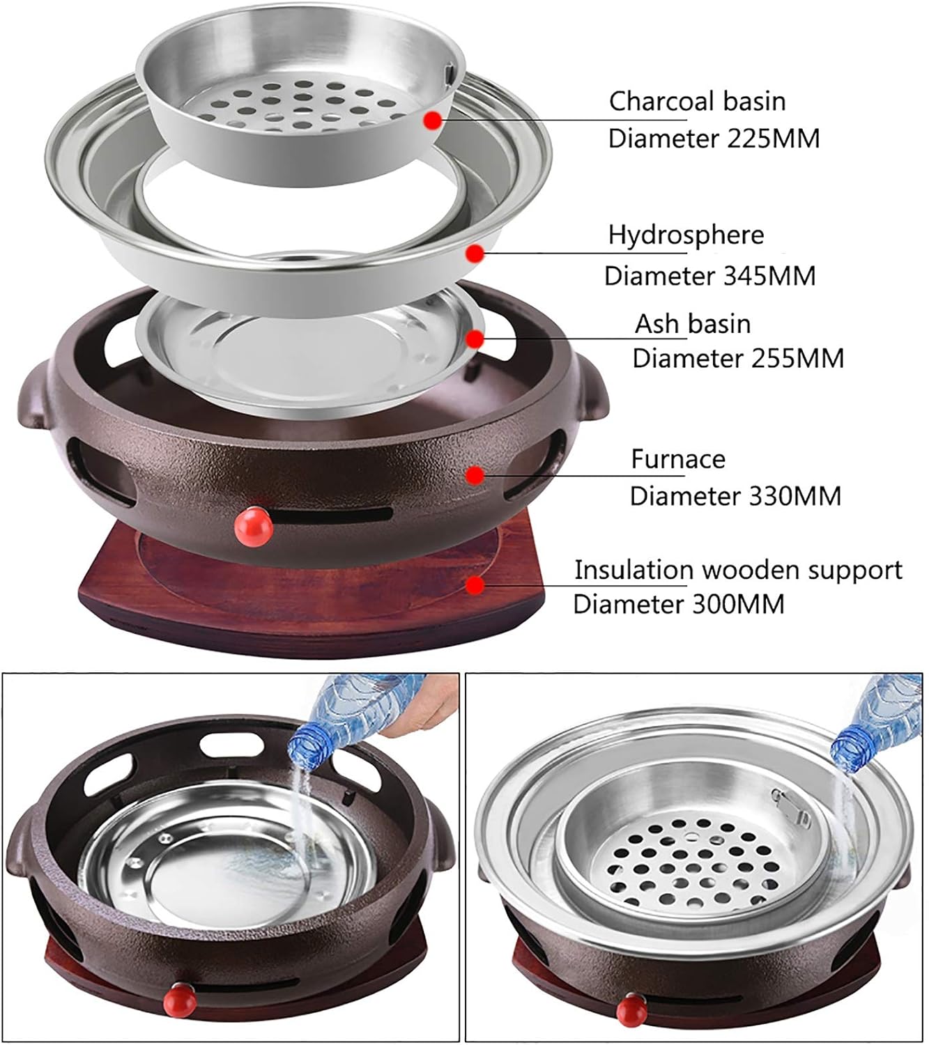 BBQ Barbeque Barbecue Grill, BBQ, Large Cast Iron Barbecue Meat Stove, Korean Household Charcoal Grill, Maifan Stone Baking Pan, Indoor Outdoor (Color : A)