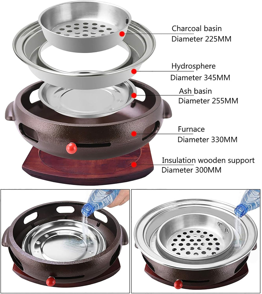 BBQ Barbeque Barbecue Grill, BBQ, Large Cast Iron Barbecue Meat Stove, Korean Household Charcoal Grill, Maifan Stone Baking Pan, Indoor Outdoor (Color : A)