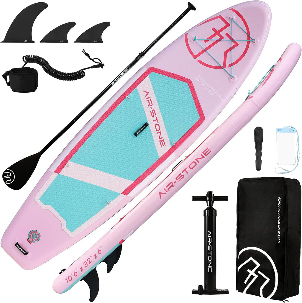 AIR-STONE 10'6' 450 lb Capacity，Inflatable Stand Up Paddle Board with sup Accessories Including Backpack, Repairing Kits, Non-Slip Deck, Leash, 3 Fins, Paddle and Hand Pump