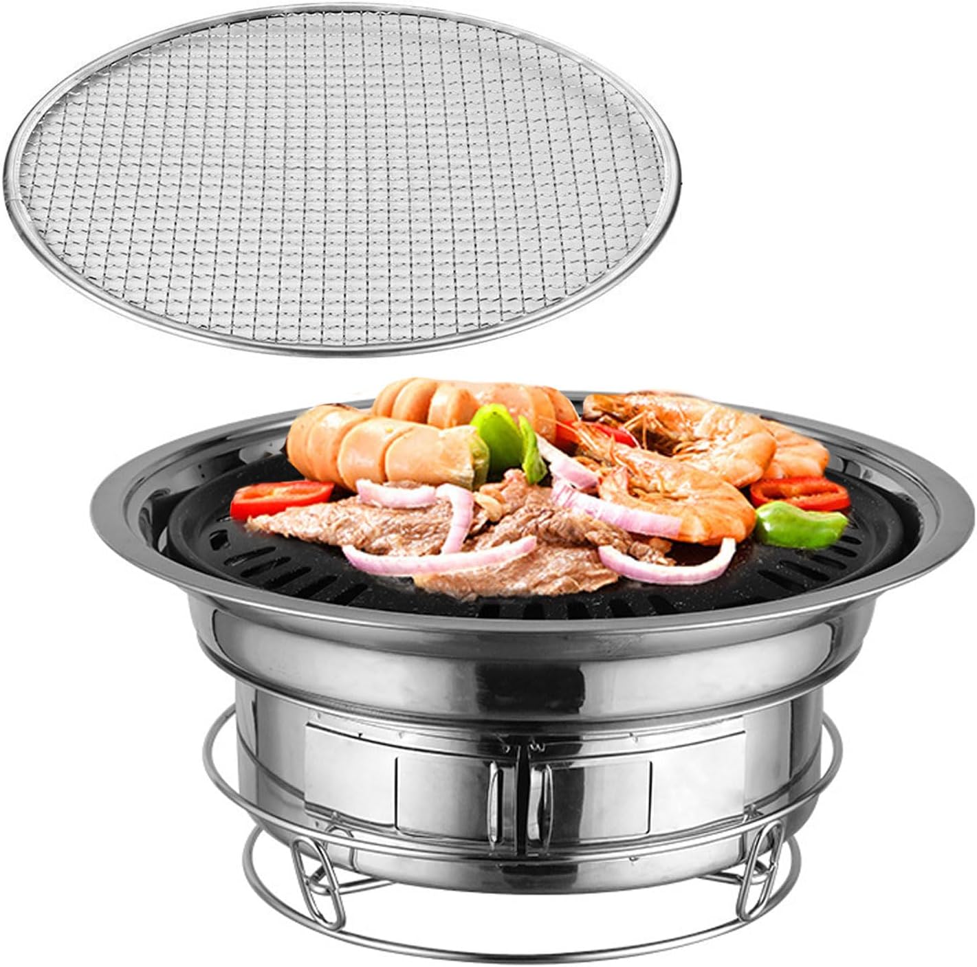 AIZYR Portable Charcoal BBQ Grill, Stainless-Steel Barbecue Grill Household Korean Grill, Charcoal Stove for Camping Picnic Outdoor Parties,L