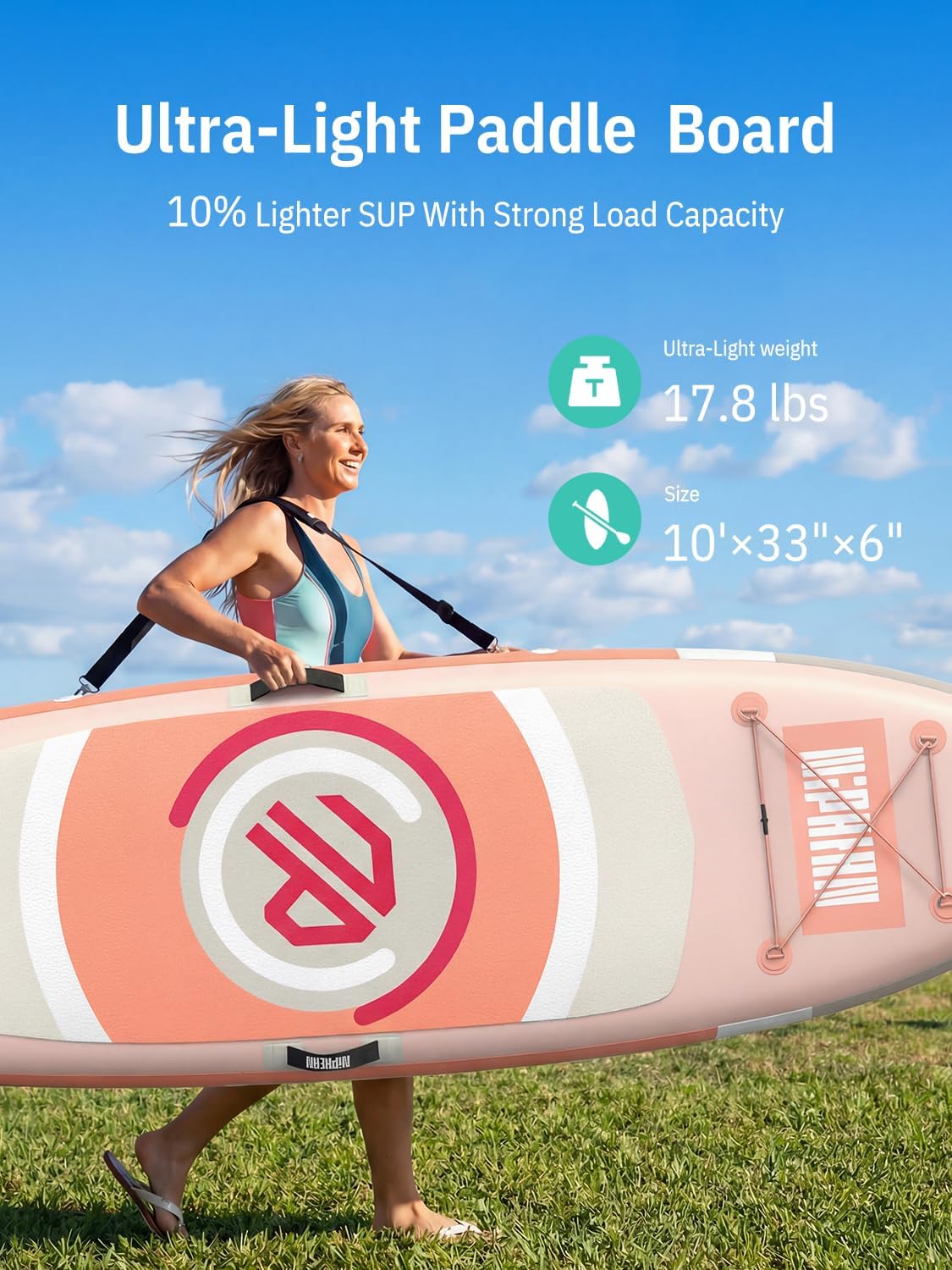 Niphean（Ultra-Light） Inflatable Paddle Board with StabilTrac Fin and Durable SUP Accessories, 10' Stand Up Paddle Boards for Adults & Youth, Versatile Yoga Paddle Board, Gift Ideas