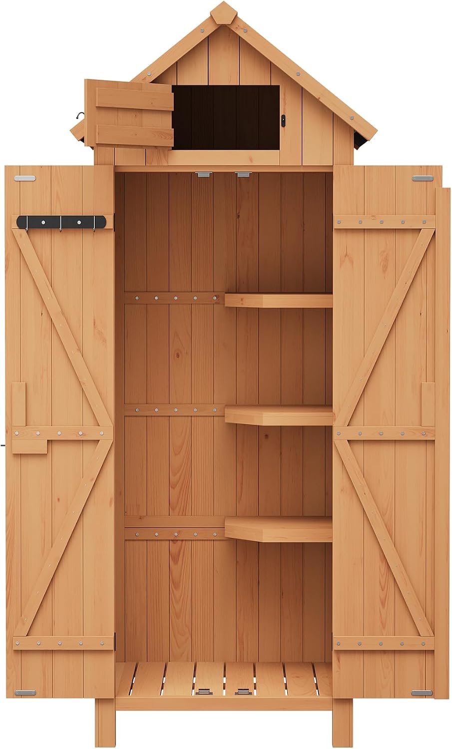 70in Tall Outdoor Storage Shed, Waterproof Wooden Garden Tool Shed with 4 Shelves and Lockable Doors, Vertical Outdoor Storage Cabinet for Patio Yard Lawn