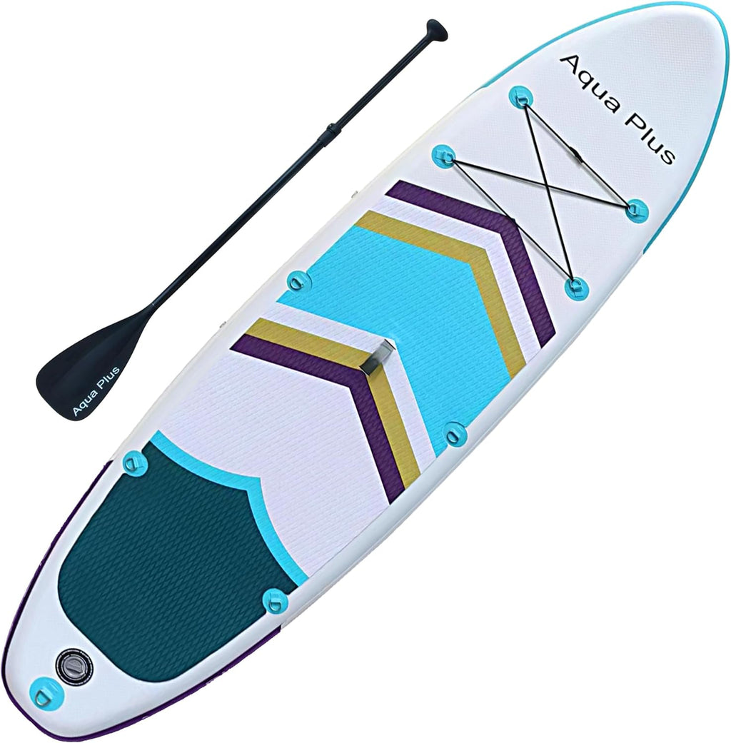 Aqua Plus 6inches Thick Inflatable SUP for All Skill Levels Stand Up Paddle Board,Paddle,Pump,ISUP Travel Backpack, Leash,Shoulder Strap,Youth,Adult Inflatable Paddle Board
