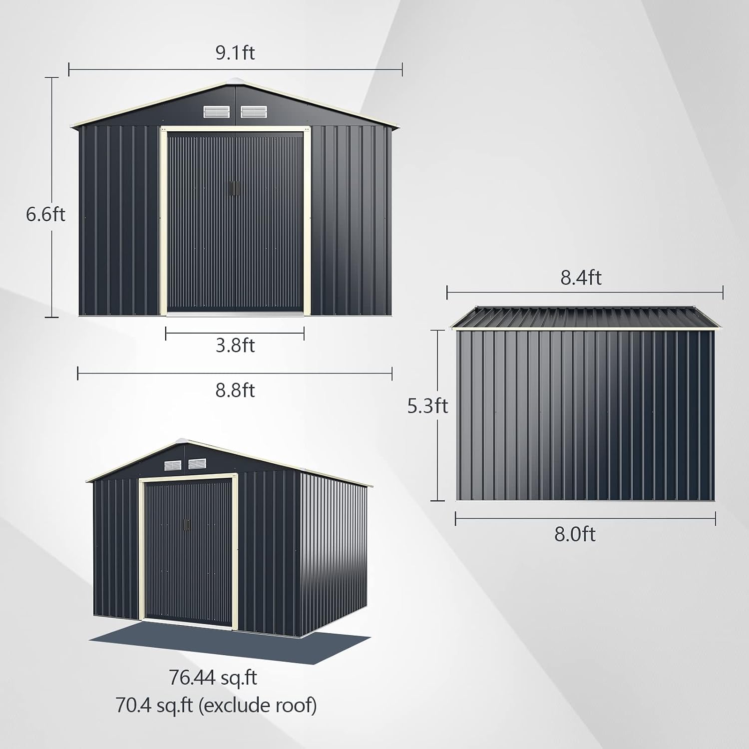 Goplus Outdoor Storage Shed, 9' X 8' Metal Garden Shed with 4 Vents & Double Sliding Door, Utility Tool Shed Storage House for Backyard, Patio, Lawn
