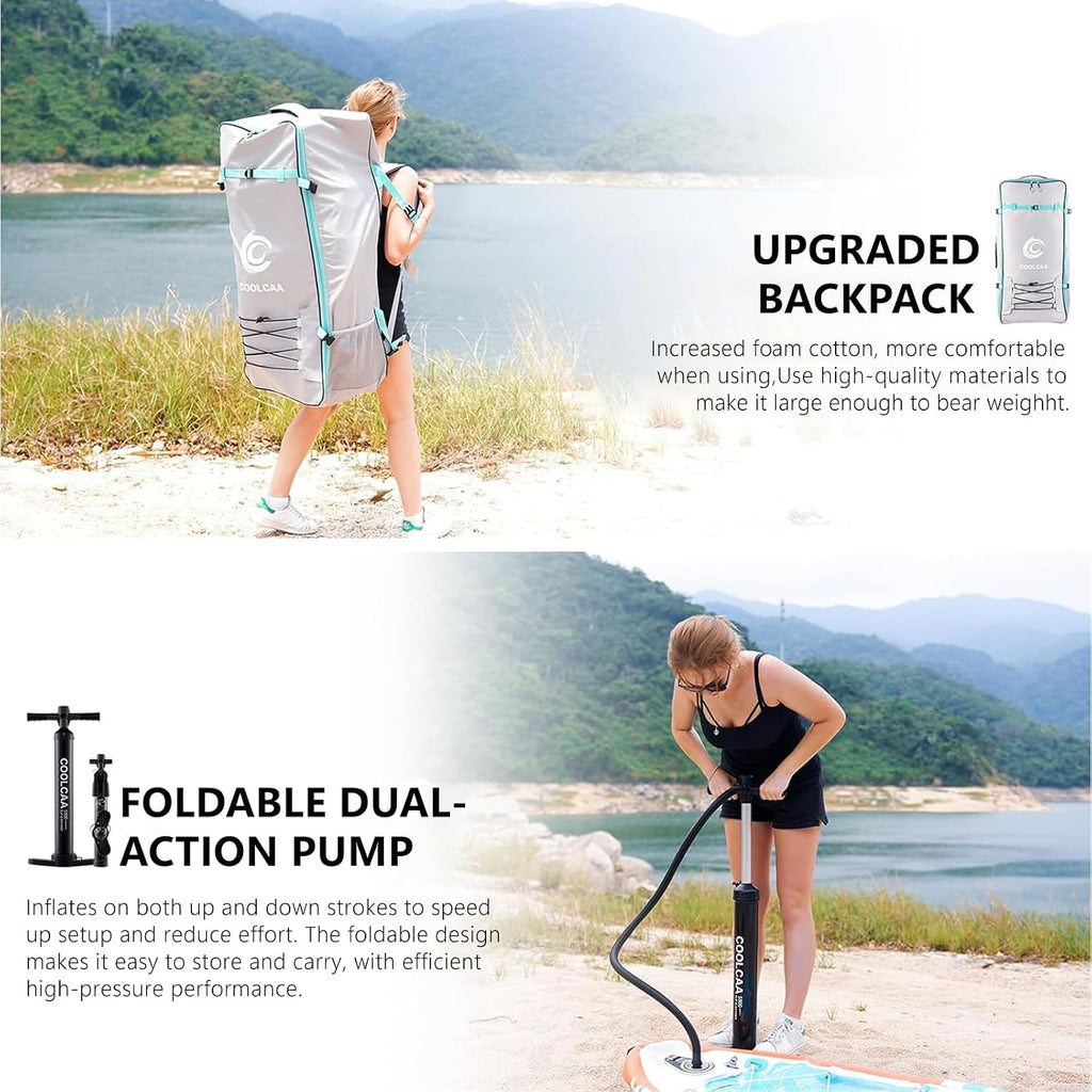 COOLCAA Dolphin Inflatable Paddle Board, Extra Wide & Stable SUP for Family and Beginners, Versatile for Water Activities, with Complete Accessories & Backpack