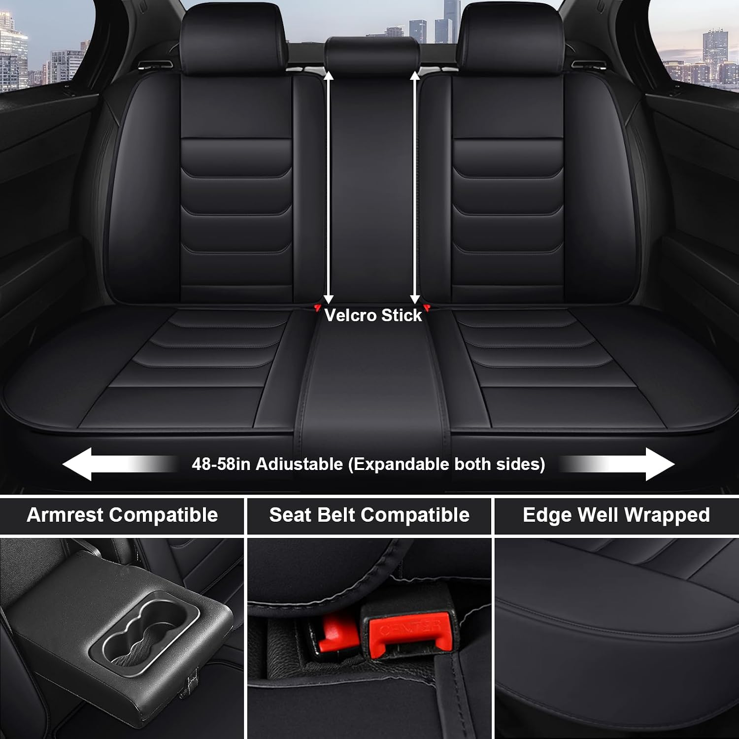 DHAEY Car Seat Covers for Volkswagen Atlas 2018-2025, Family Seat Covers, Nappa Leather, Wear-Resistant, Anti-Slip, Waterproof, 5PCS Full Set, Black