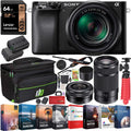 Sony a6100 Mirrorless Camera 4K APS-C ILCE-6100YB with 2 Lens Kit 16-50mm + 55-210mm Bundle with 2X Battery + Deco Gear Travel Bag Case + 64GB Memory Card + Photo Video Software + Accessories