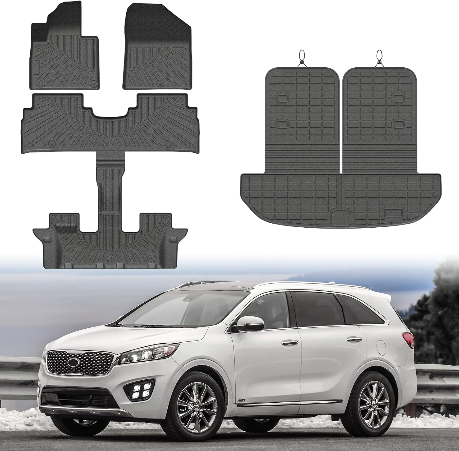 Mixsuper Sorento Floor mats-Floor Mat & Cargo Liner for Kia Sorento 7 Seats 2016-2020,All Weather TPE Rubber Floor Liners Protection for Sorento Accessories,Full Set Anti-Slip Car Mats,Black
