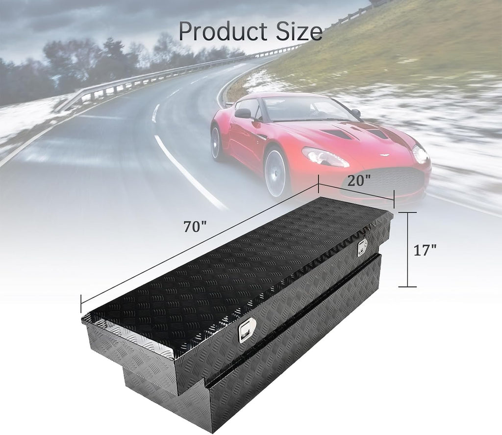 70''Inch Aluminum Truck Tool Box Truck Bed Toolbox Truck Trailer Chest Box Trailer Underbody Storage Organizer Waterproof Square Storage Organizer w/Lock & Keys Black(‎69.88' Lx20 Wx17.5 H)