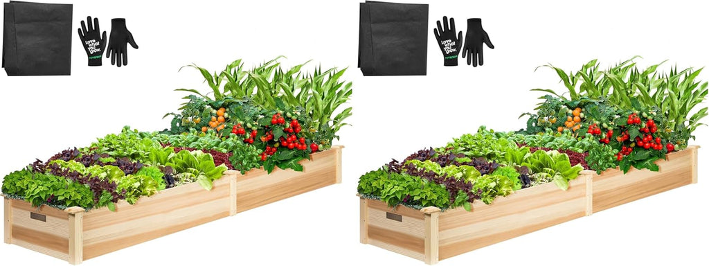 VIVOSUN 8×2Ft Wooden Raised Garden Bed, 97 x 25 x 11 Inches, Outdoor Wood Planter Box with Gloves and a Liner for Garden, Patio, Balcony, Backyard and Outdoors (Pack of 2)