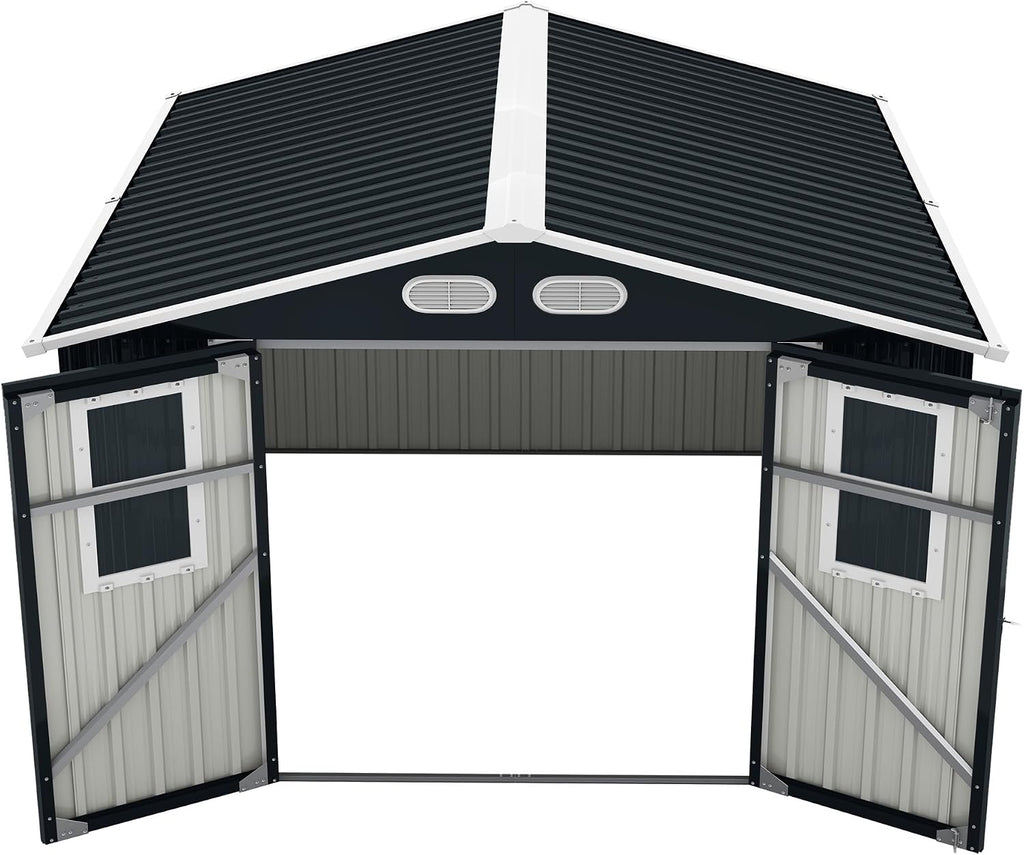 YOPTO 8x8 SF Outdoor Storage Shed,Metal Shed with Lockable Doors & 4 Daylight Windows,Garden Tool Shed w/Air Vents & Sloped Roof, Ideal for Backyard,Patio,Lawn,Dark Gray