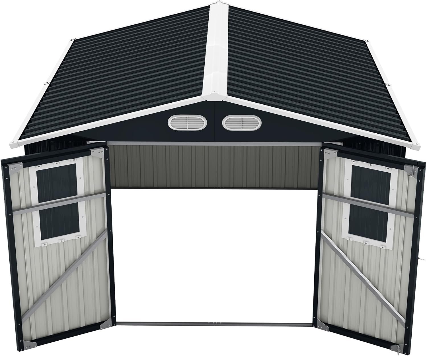 YOPTO 8x8 SF Outdoor Storage Shed,Metal Shed with Lockable Doors & 4 Daylight Windows,Garden Tool Shed w/Air Vents & Sloped Roof, Ideal for Backyard,Patio,Lawn,Dark Gray