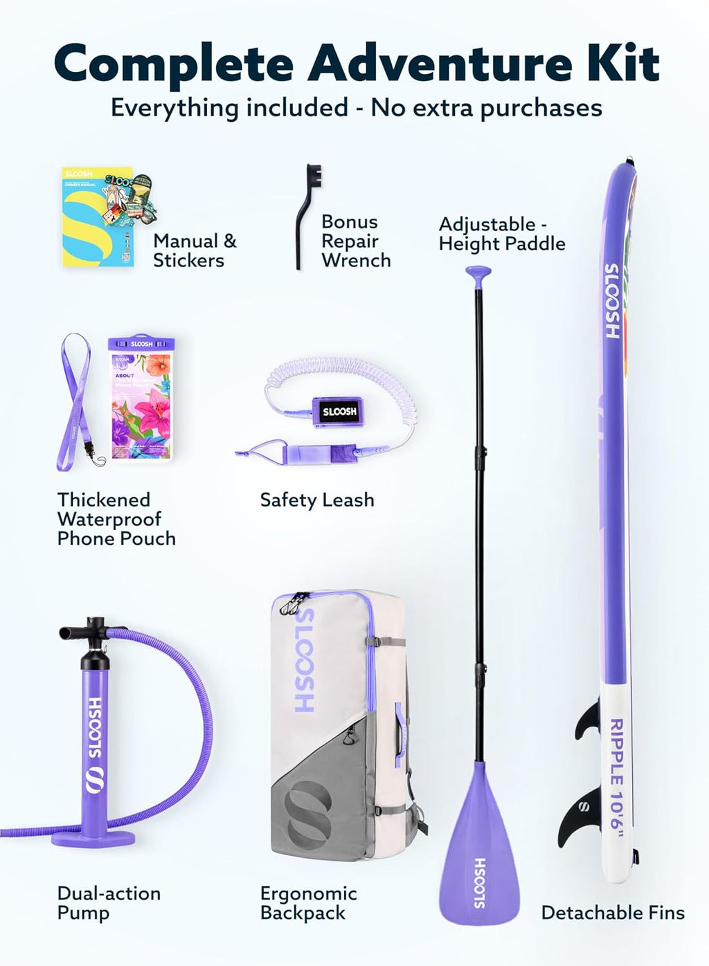 SLOOSH Inflatable Stand Up Paddle Board, 10'6' Paddle Boards with Premium Accessories, Non-Slip EVA Deck, Ultra-Light Carry Bag Pump, Ripple SUP for Youth & Adults of All Skill Levels