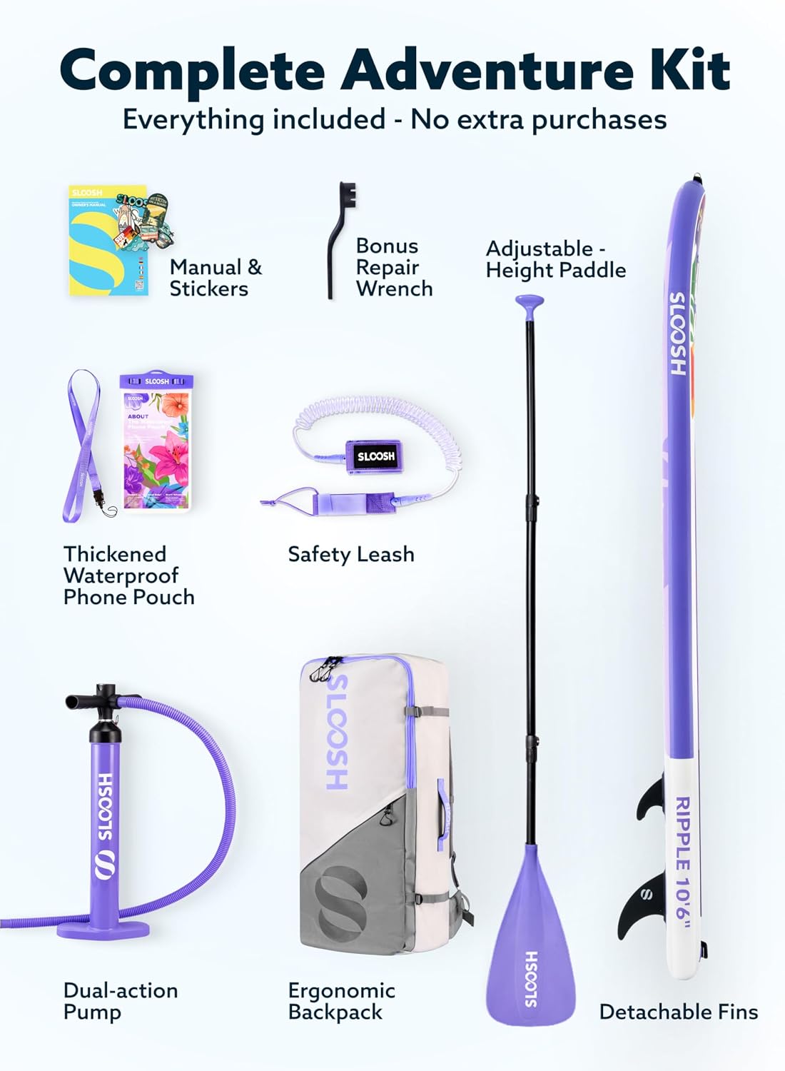 SLOOSH Inflatable Stand Up Paddle Board, 10'6' Paddle Boards with Premium Accessories, Non-Slip EVA Deck, Ultra-Light Carry Bag Pump, Ripple SUP for Youth & Adults of All Skill Levels