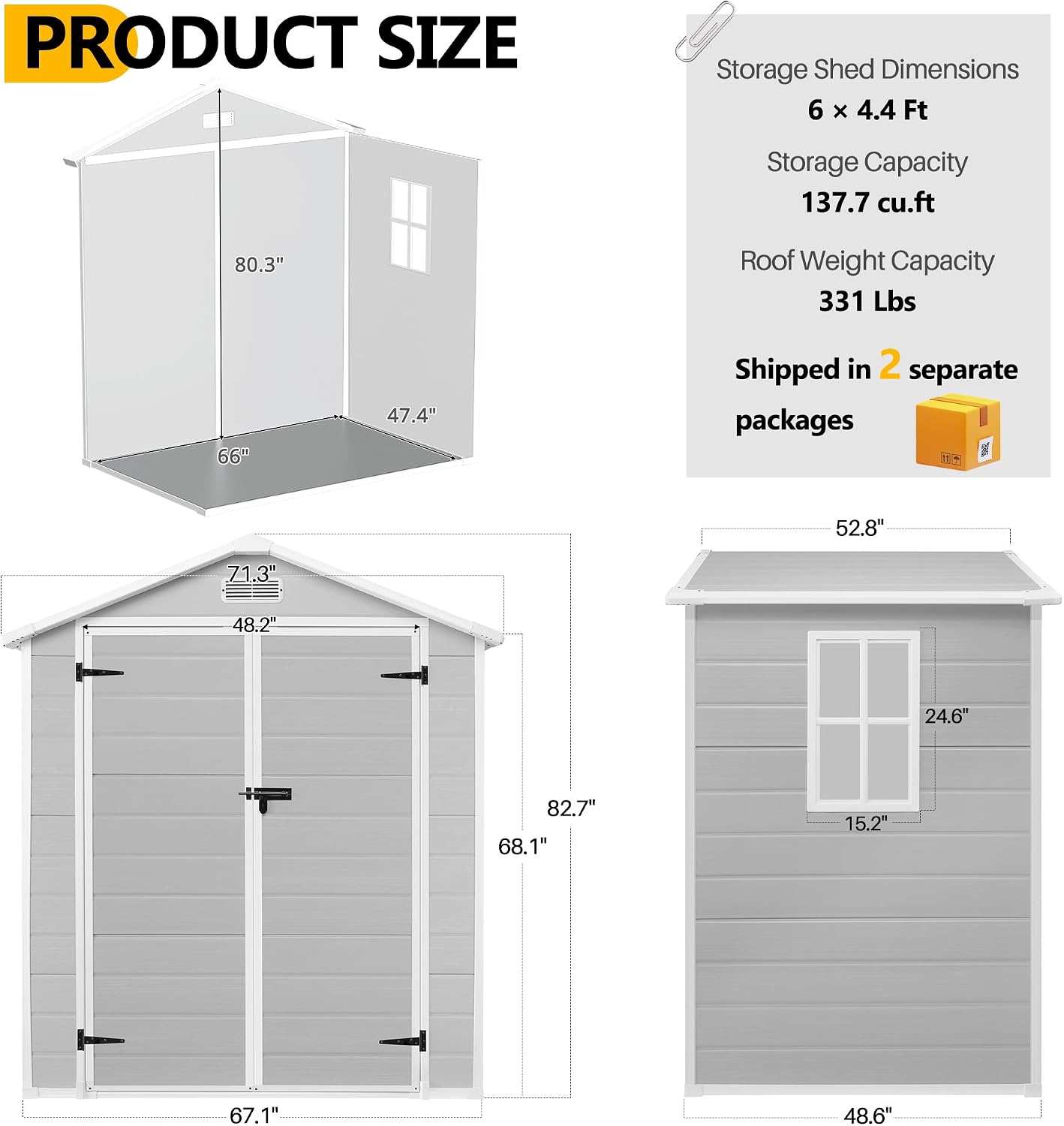 HUGROVE 6×4ft Outdoor Storage Shed with Floor, Waterproof & UV-Resistant Resin Garden Shed for Backyard with Lockable Double Doors, Air Vents & Side Window (Light Gray)