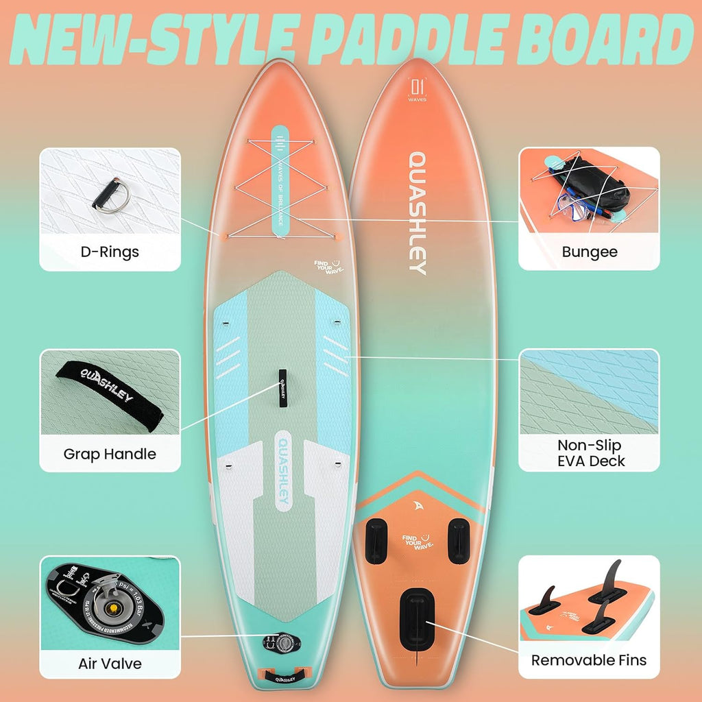 Quashley Inflatable Stand Up Paddle Board,Inflatable Paddleboards 32/34 Inch Wide,All Around SUP for Beginners with Lightweight Paddle,Hand Pump,Backpack,Leash,Durable & Portable iSUP Board