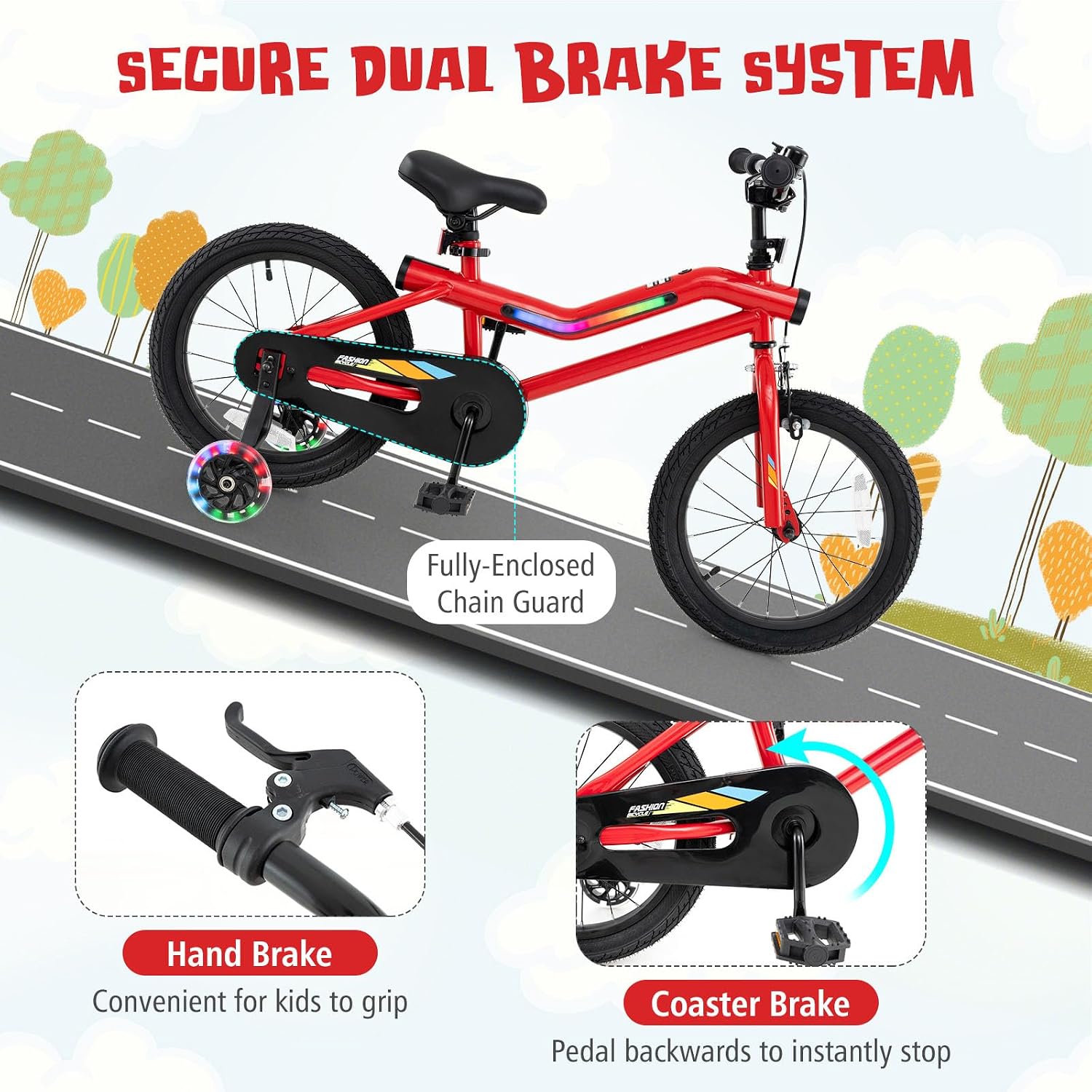 BABY JOY Lighted Kids Bike, 16 18 Inch Children Bicycle with 7-Mode LED Lighted Frame, Headlight, Flash Training Wheels, Dual-Brake, 95% Pre-Assembled, Girls Boys Bike for 4-8 Years