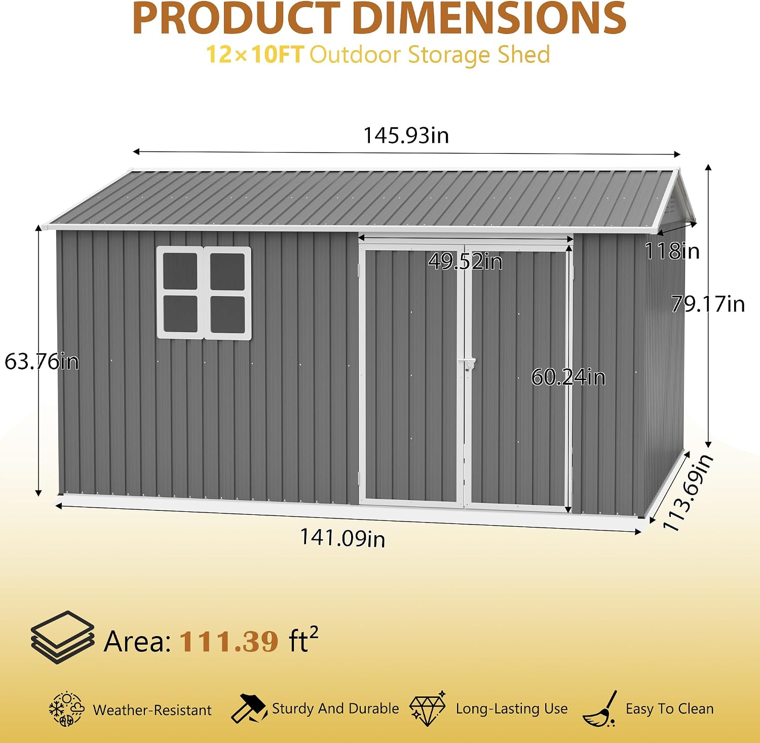 10x12 FT Outdoor Metal Storage Shed, Large Garden Tool Shed with Window & Metal Frame Floor for Patio Storage