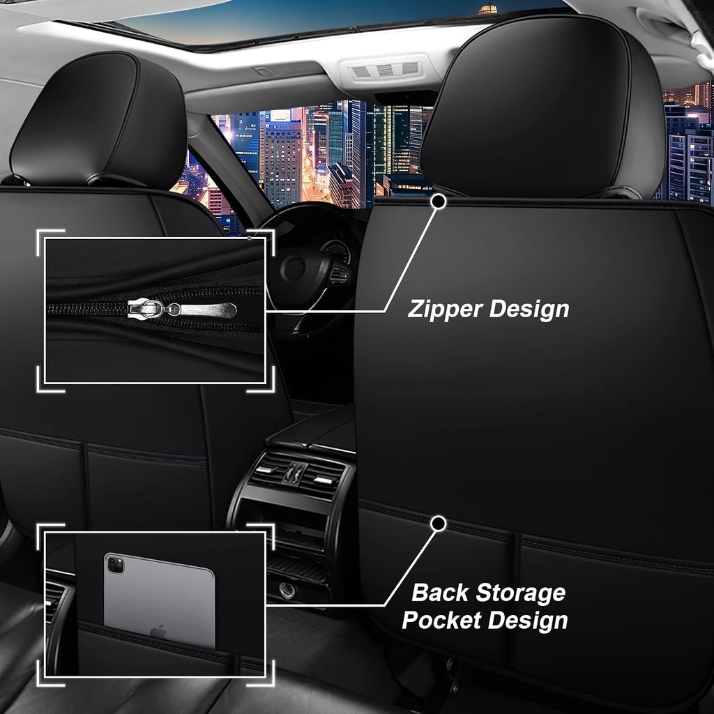 Car Seat Cover Full Set for Toyota Grand Highlander Seat Covers 2024-2025, Nappa Leather Waterproof Seat Covers For Cars, Airbag Safe, Universal Automotive Seat Covers(Luxury Front Row/Black Blue)