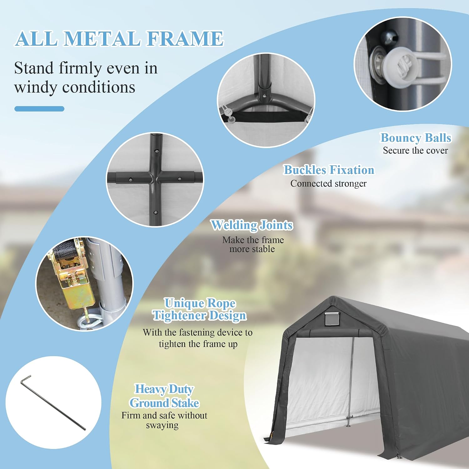 8x14 Ft Outdoor Storage Shelter, Heavy Duty Waterproof Portable Shed with Roll-up Zipper Door and Ventilated Windows for Motorcycle, Bike, Tools