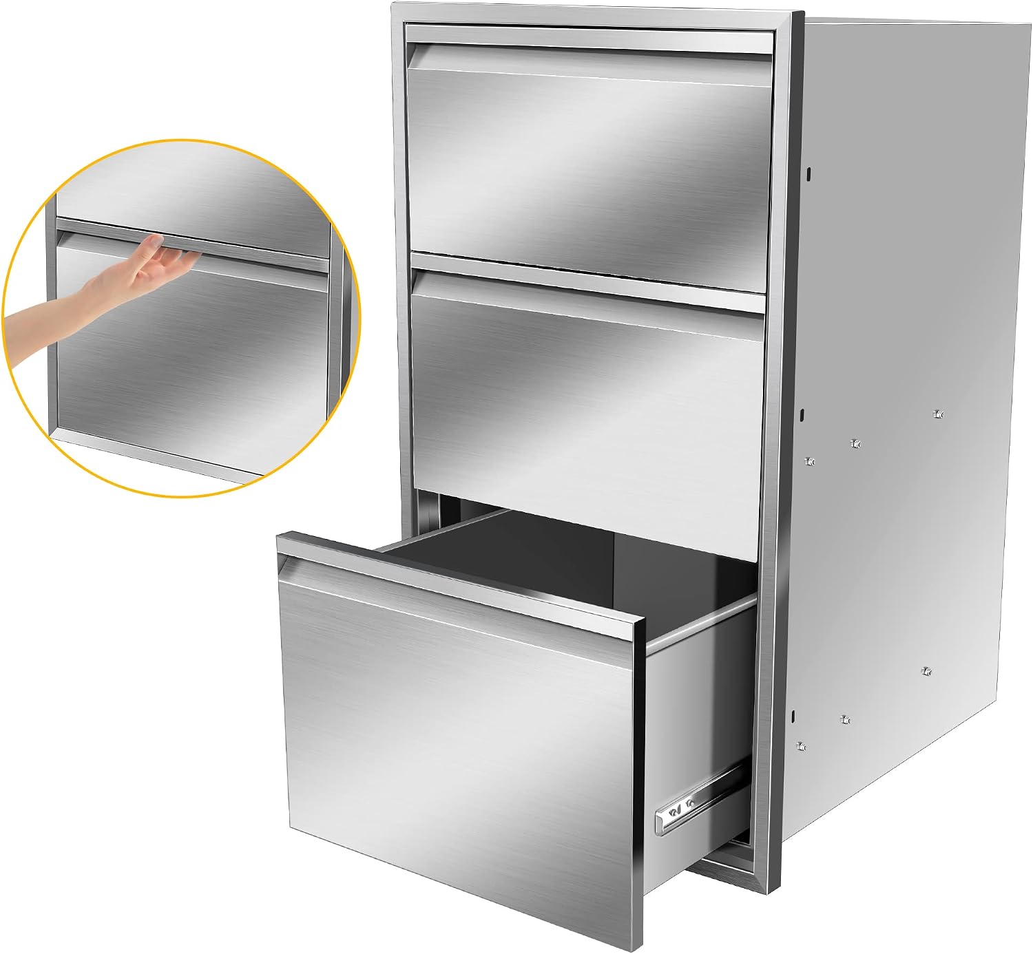 Outdoor Kitchen Stainless Steel Triple Access Drawers 17W x 30H x 21D with Paper Towel Holder Combo for Outdoor Kitchen Island or Grill Station