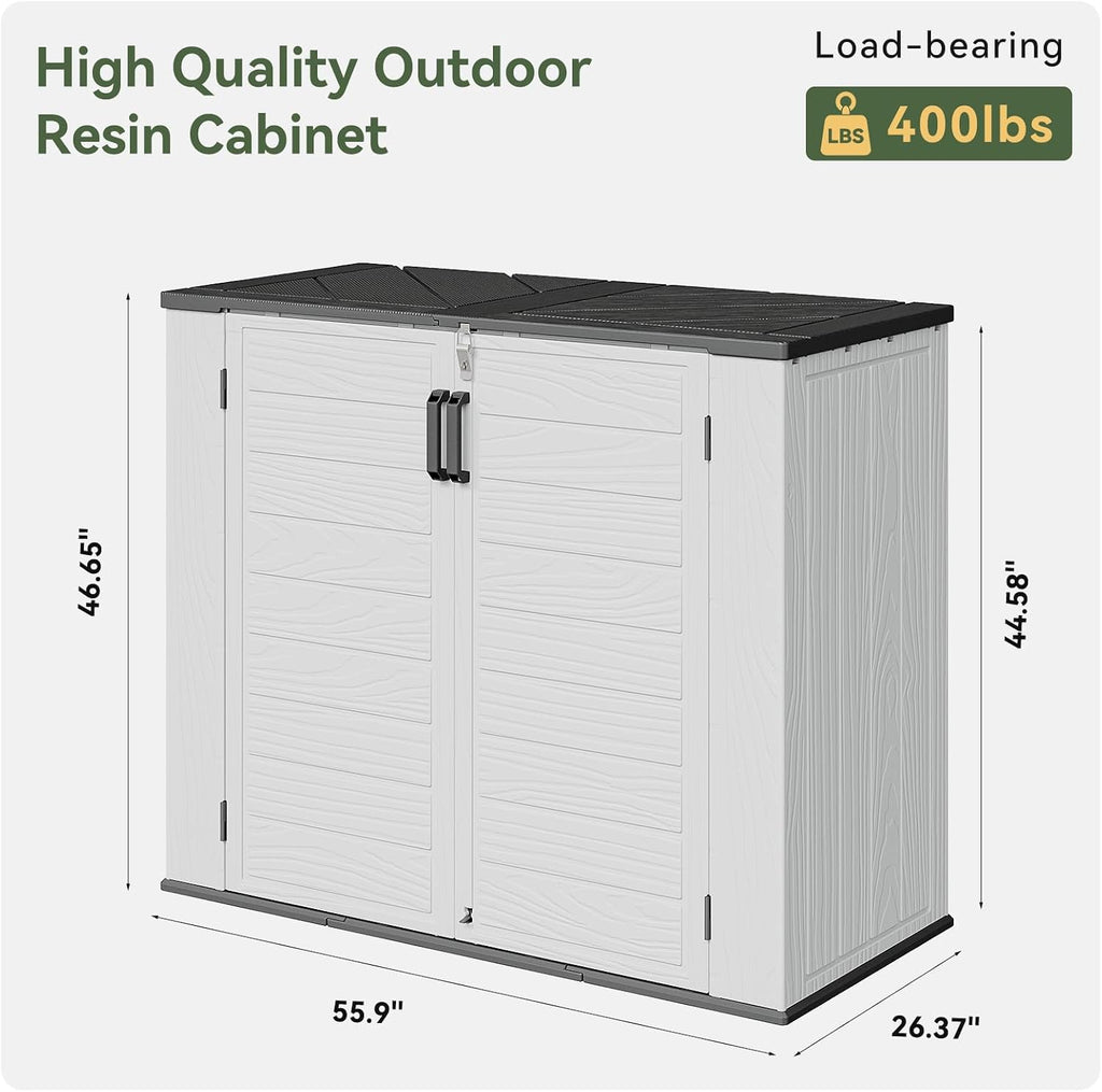 AOXUN Horizontal Storage Sheds 41 Cu.ft, HDPE Outdoor Storage Box 160 Gallon, Waterproof Lockable Resin Deck Box with Spring-Assisted Lid, Patio Storage for Garden, Pool, Cushions, Tools, White