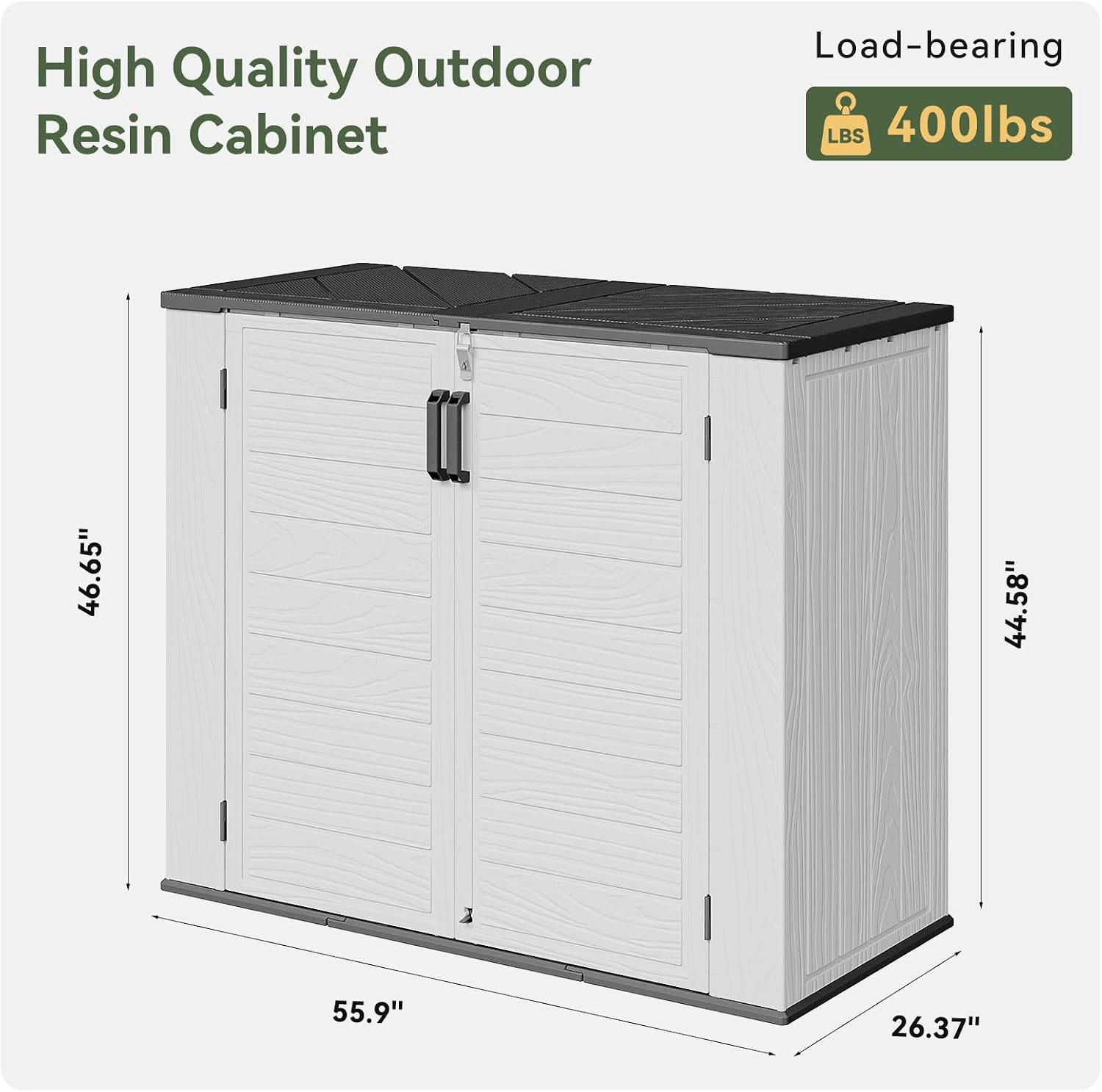 AOXUN Horizontal Storage Sheds 41 Cu.ft, HDPE Outdoor Storage Box 160 Gallon, Waterproof Lockable Resin Deck Box with Spring-Assisted Lid, Patio Storage for Garden, Pool, Cushions, Tools, White