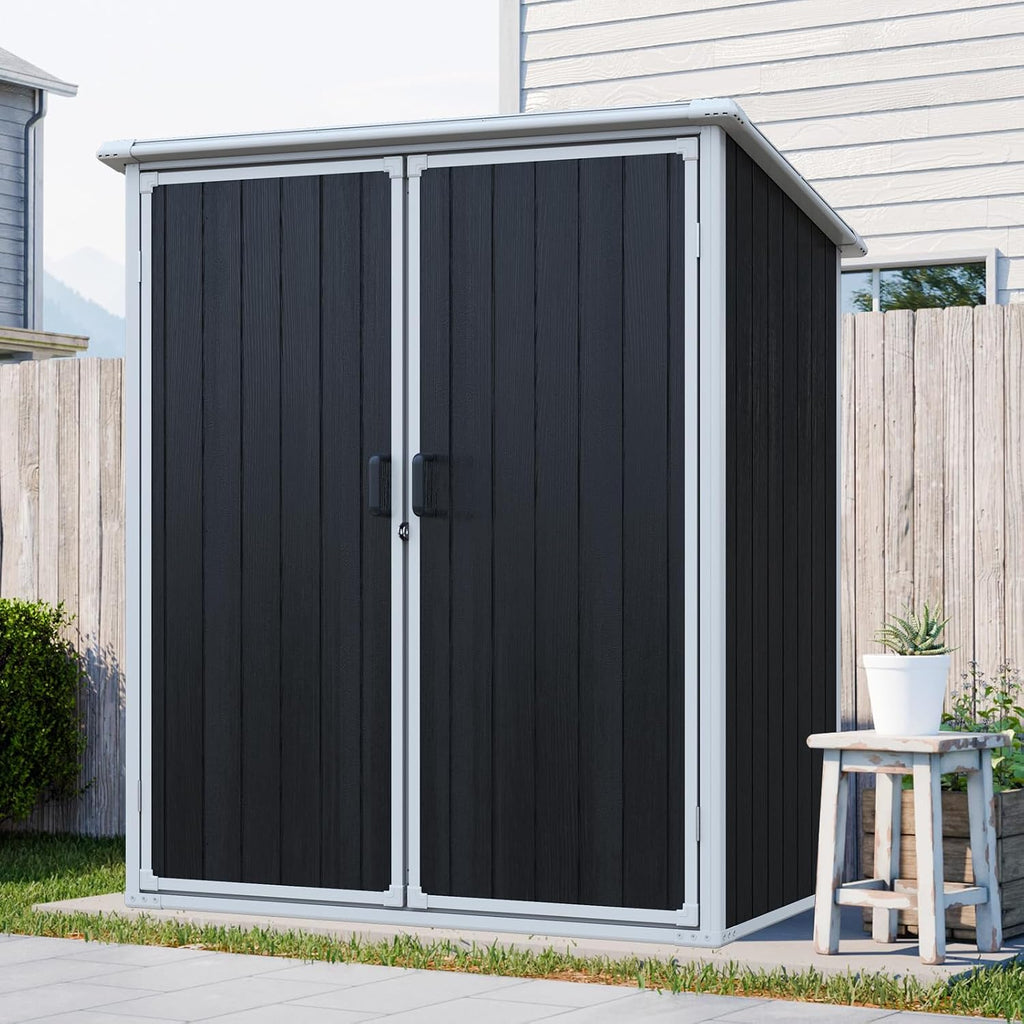 5x3 FT Outdoor Storage Shed，Resin Waterproof Cabinet with Lockable Doors for Patio Furniture and Bikes，Pool Accessories and Tools Black