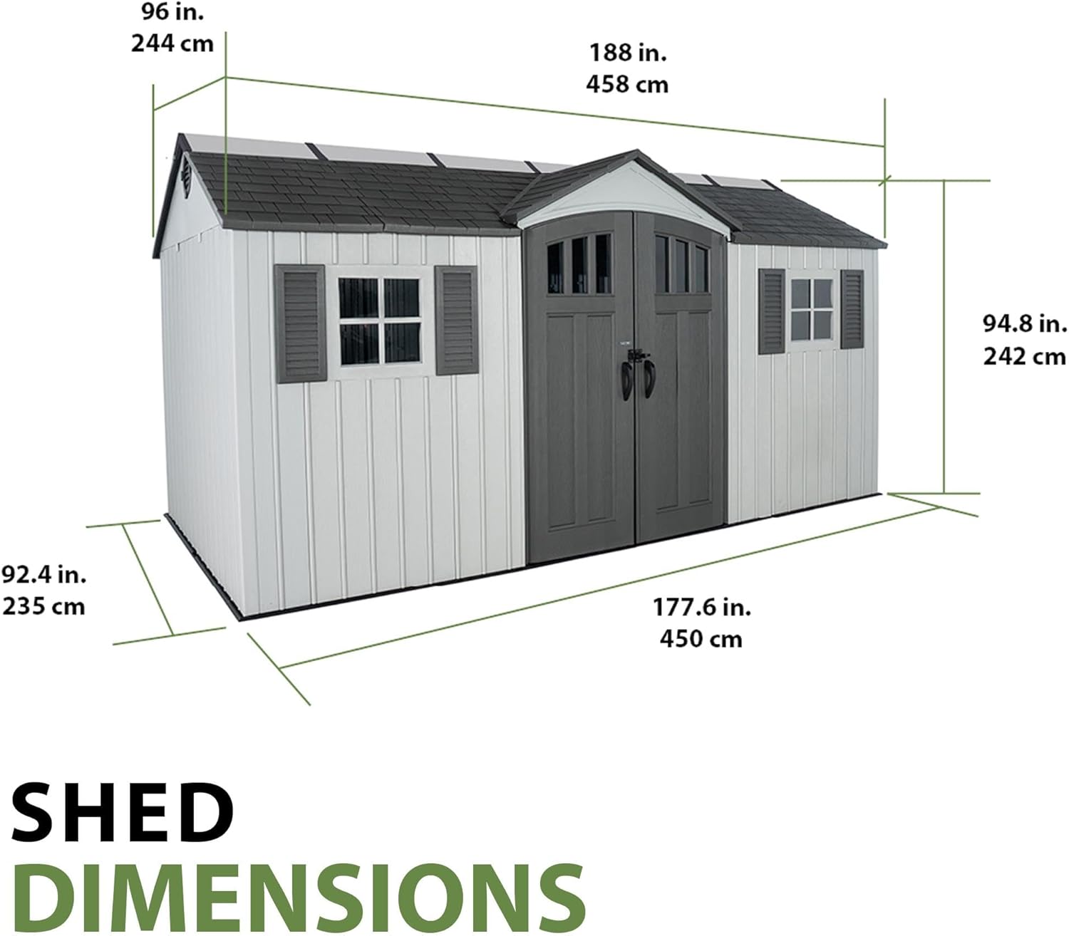 Lifetime Outdoor Storage Shed, 15x8 Ft, Gray, Resin Backyard Tool Shed with Lockable Doors and Weather-Resistant Panels