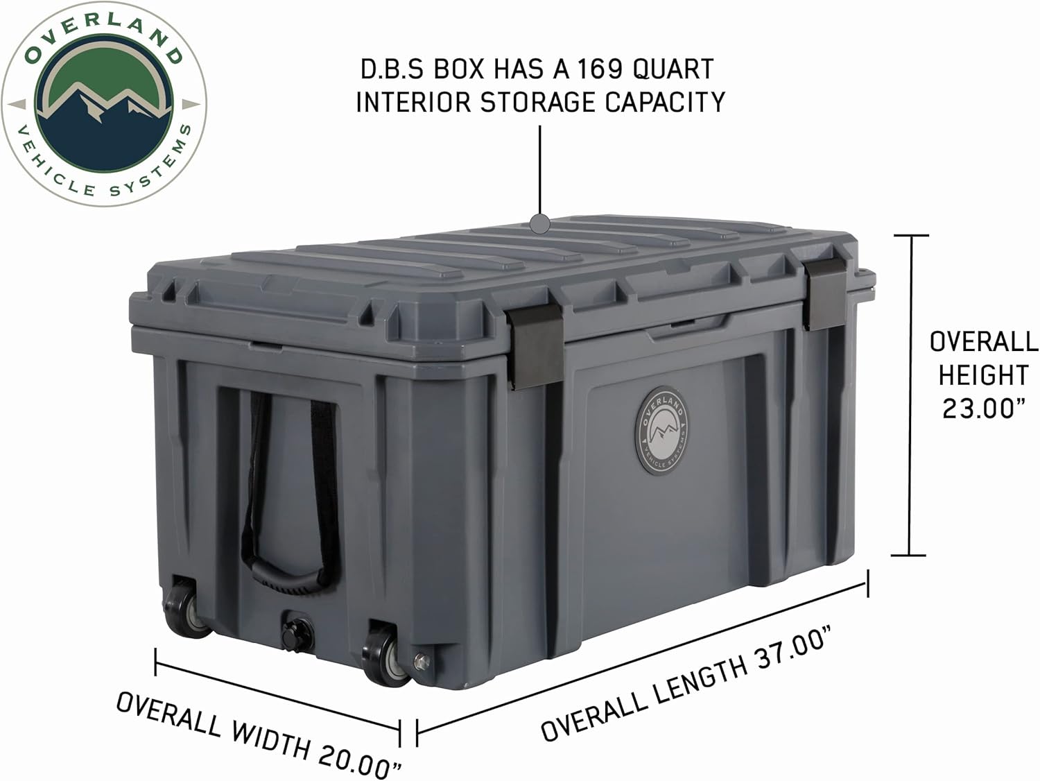 Overland Vehicle Systems 40100031 Dark Gray 169 QT Dry Box Storage with Wheels, Drain, and Bottle Opener | Waterproof Seal | Heavy-Duty Latches and Nylon Handles | Keeps Gear Safe, Dry and Organized