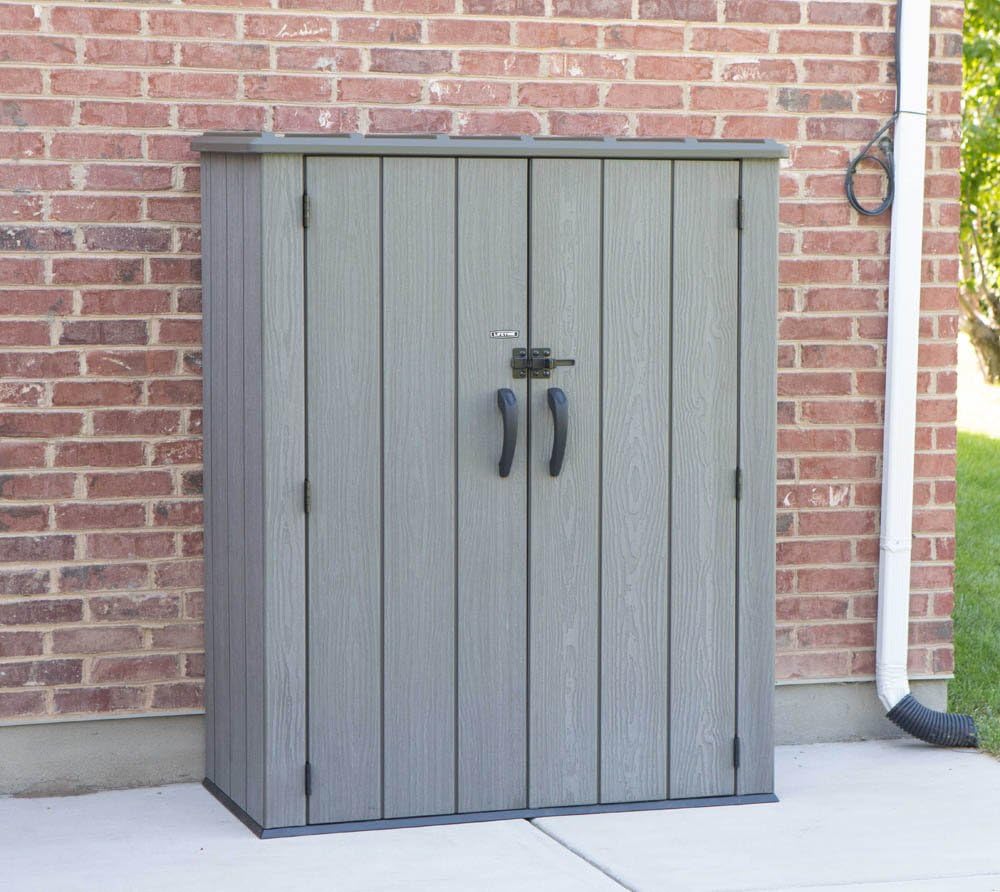 Lifetime 60209 Vertical Storage Shed (53 Cubic feet), Roof Brown, 74 x 142 x 174 cm